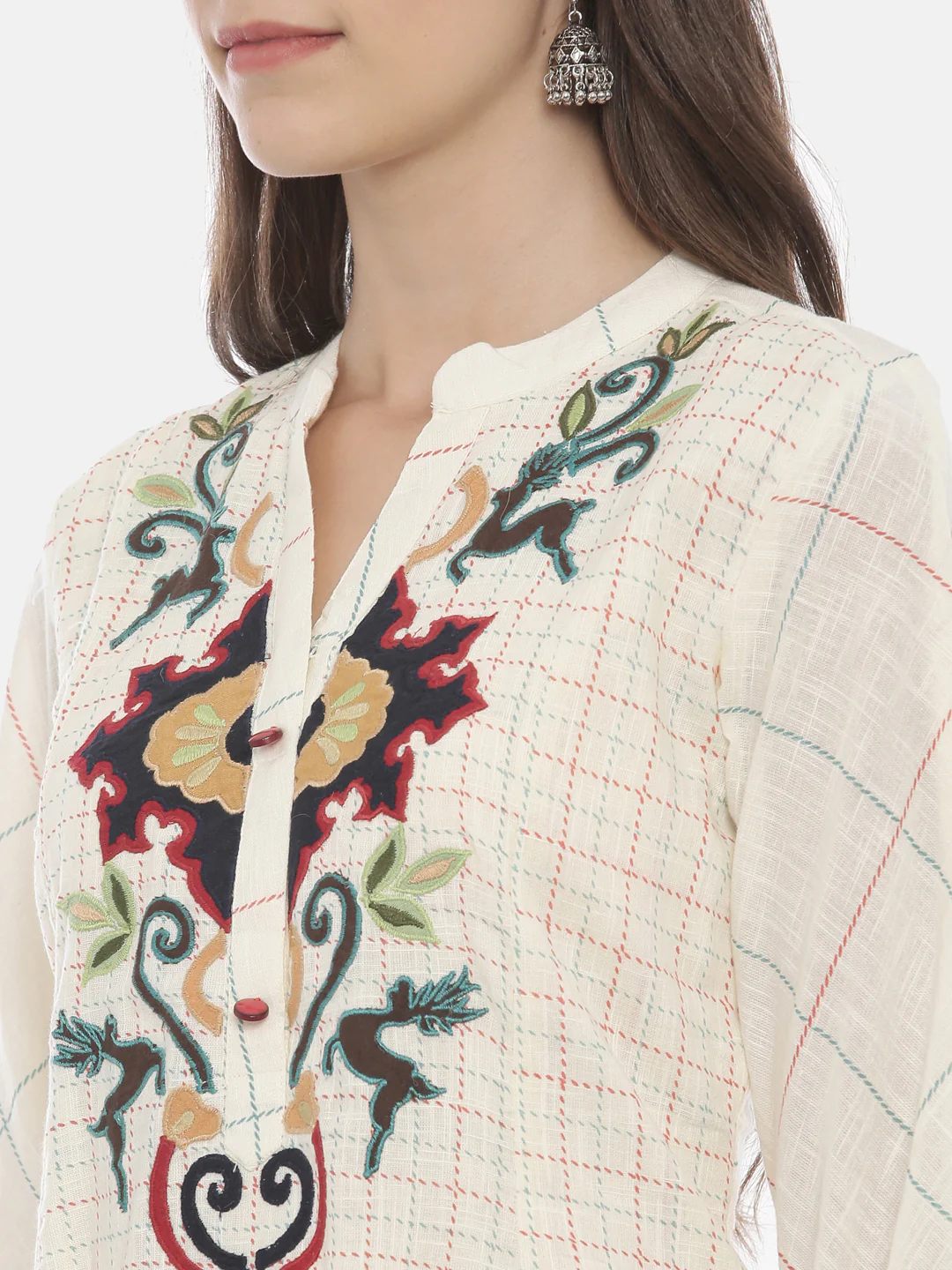 Neerus Women Cream-Coloured Embroidered Layered A-Line Kurta - Image 4