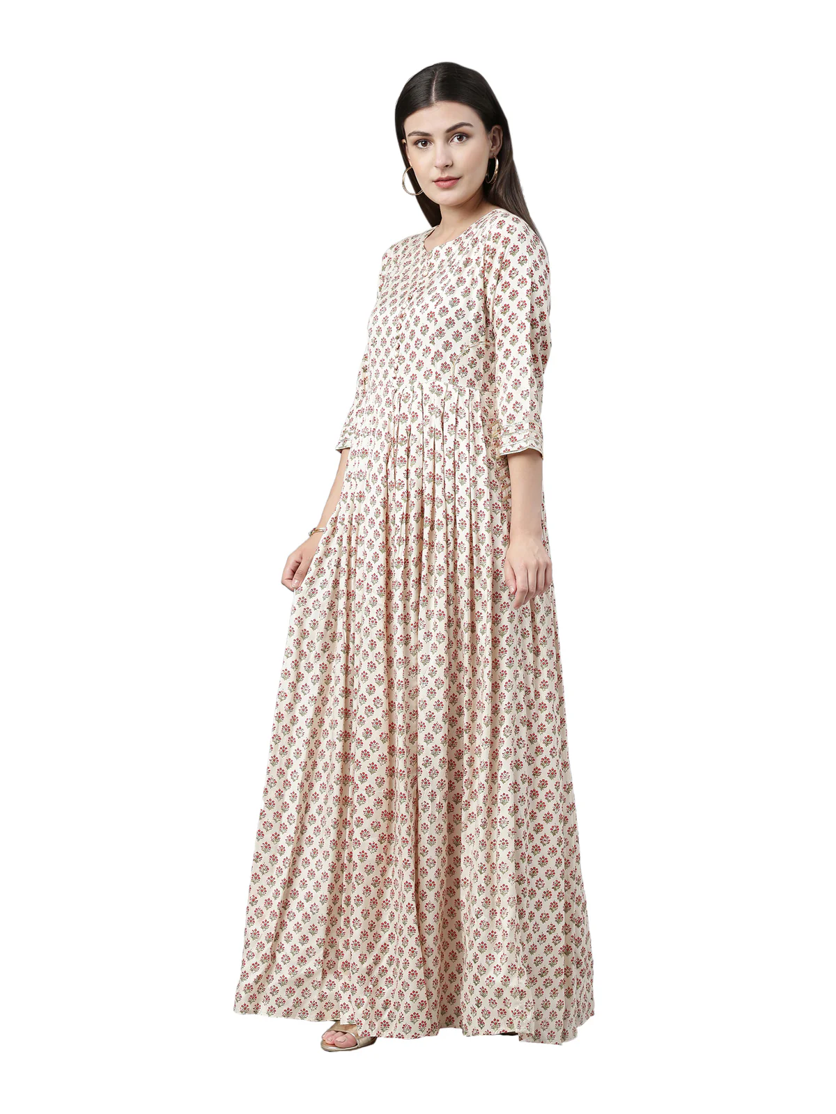 Neerus Women Cream-Coloured Floral Printed Anarkali Kurta - Image 2