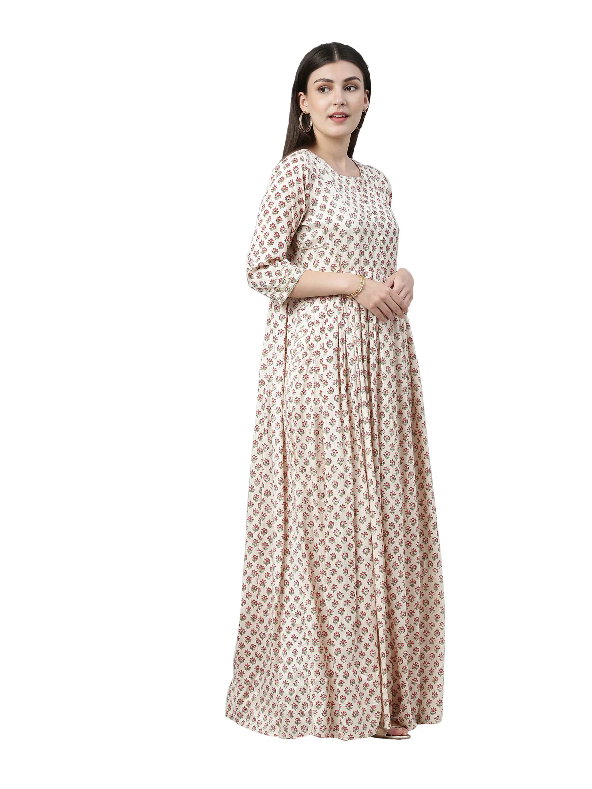Neerus Women Cream-Coloured Floral Printed Anarkali Kurta - Image 3