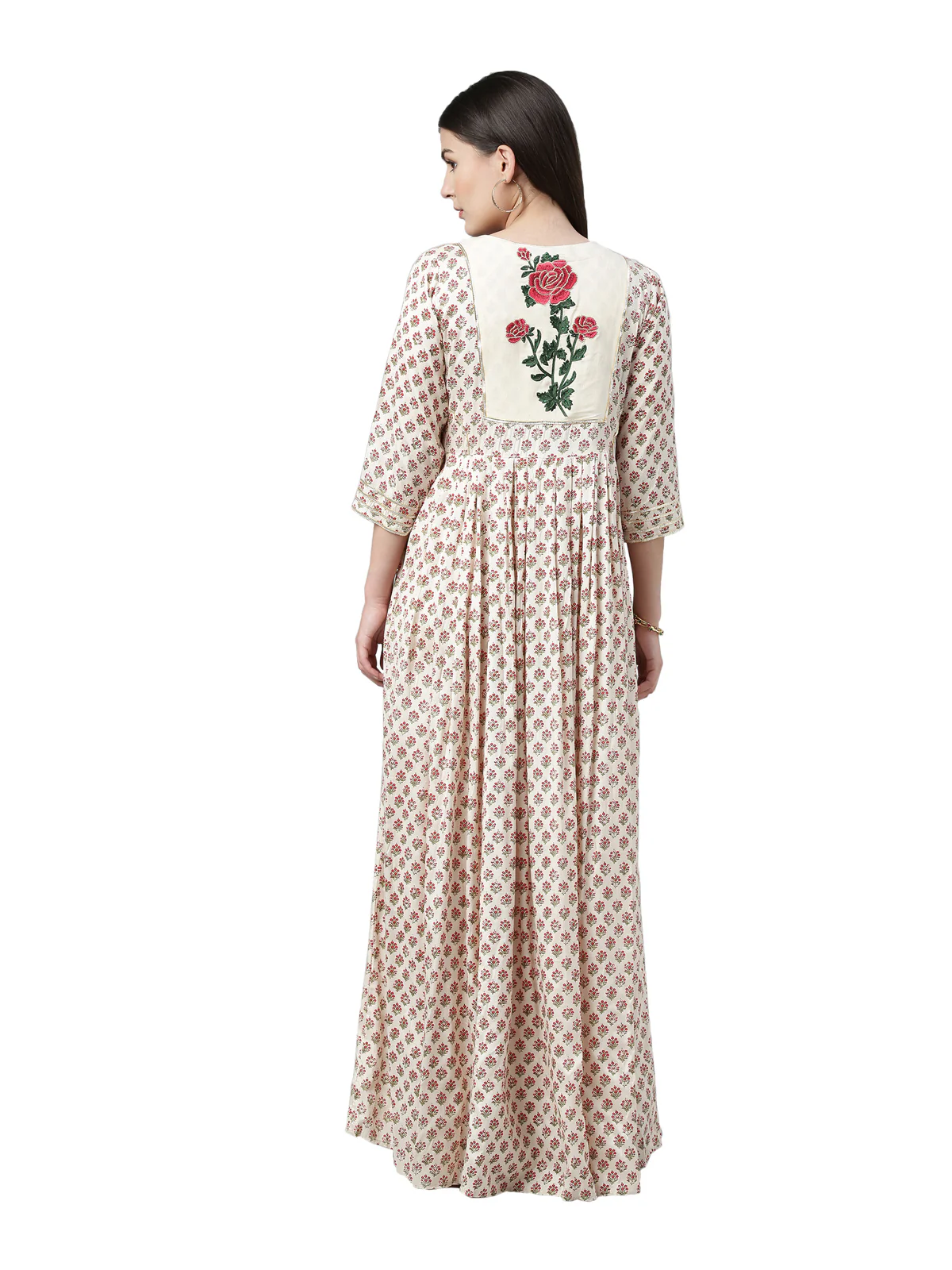 Neerus Women Cream-Coloured Floral Printed Anarkali Kurta - Image 4