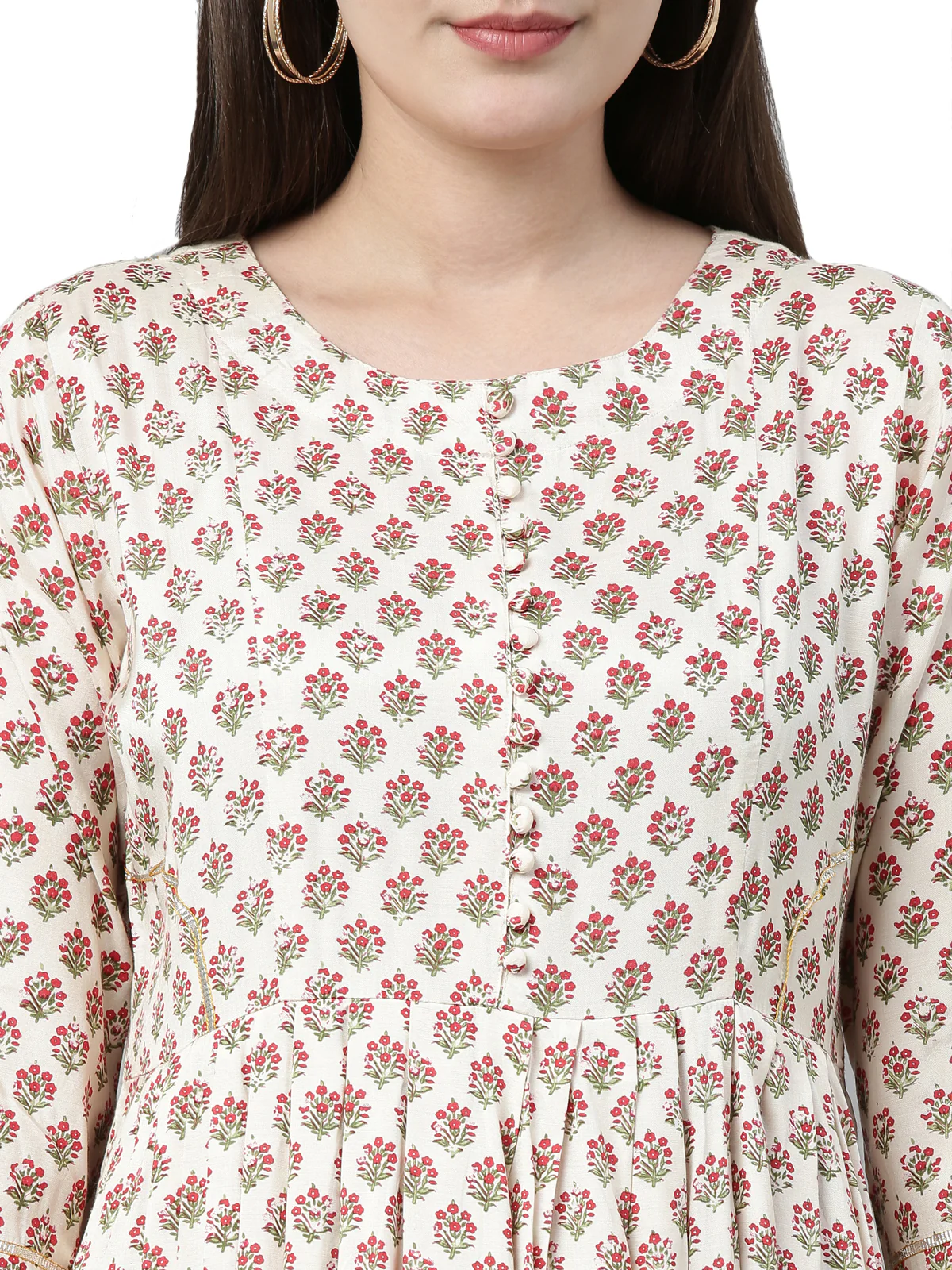 Neerus Women Cream-Coloured Floral Printed Anarkali Kurta - Image 5