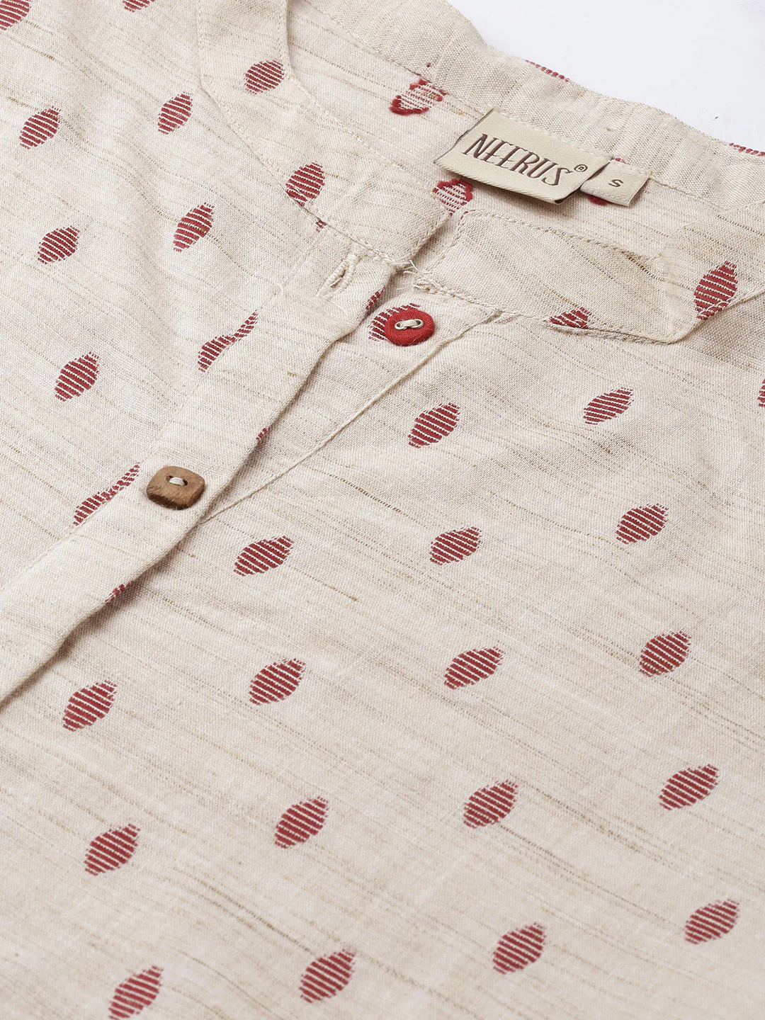 Neerus Women Cream-Coloured Maroon Woven Design A-Line Kurta - Image 3