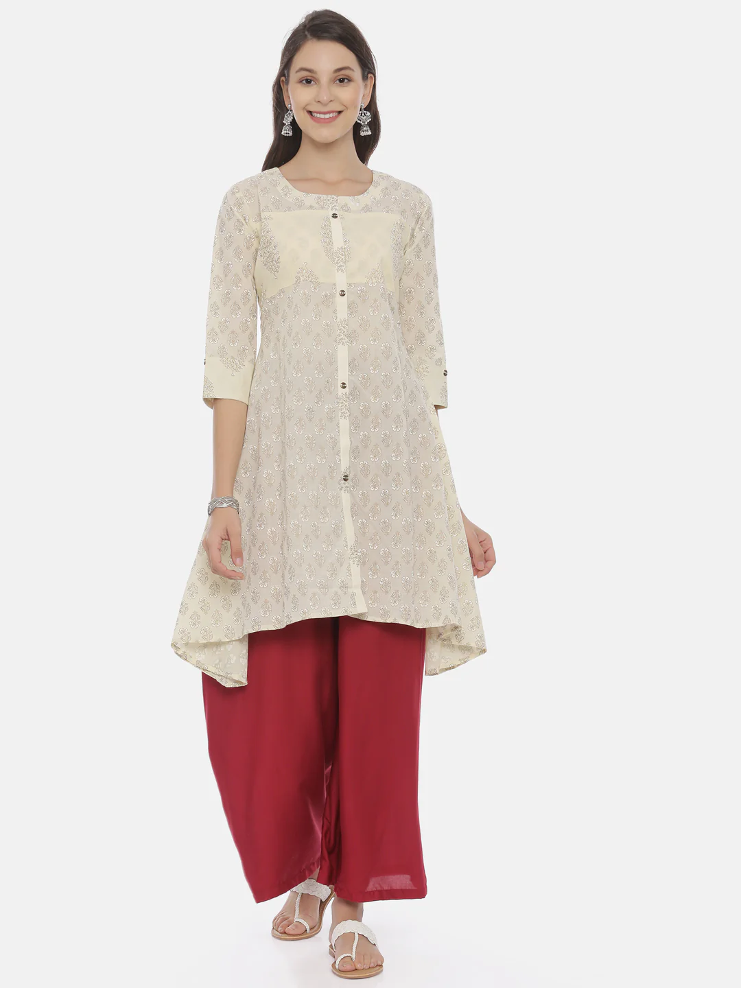 Neerus Women Cream-Coloured Printed A-Line Kurta