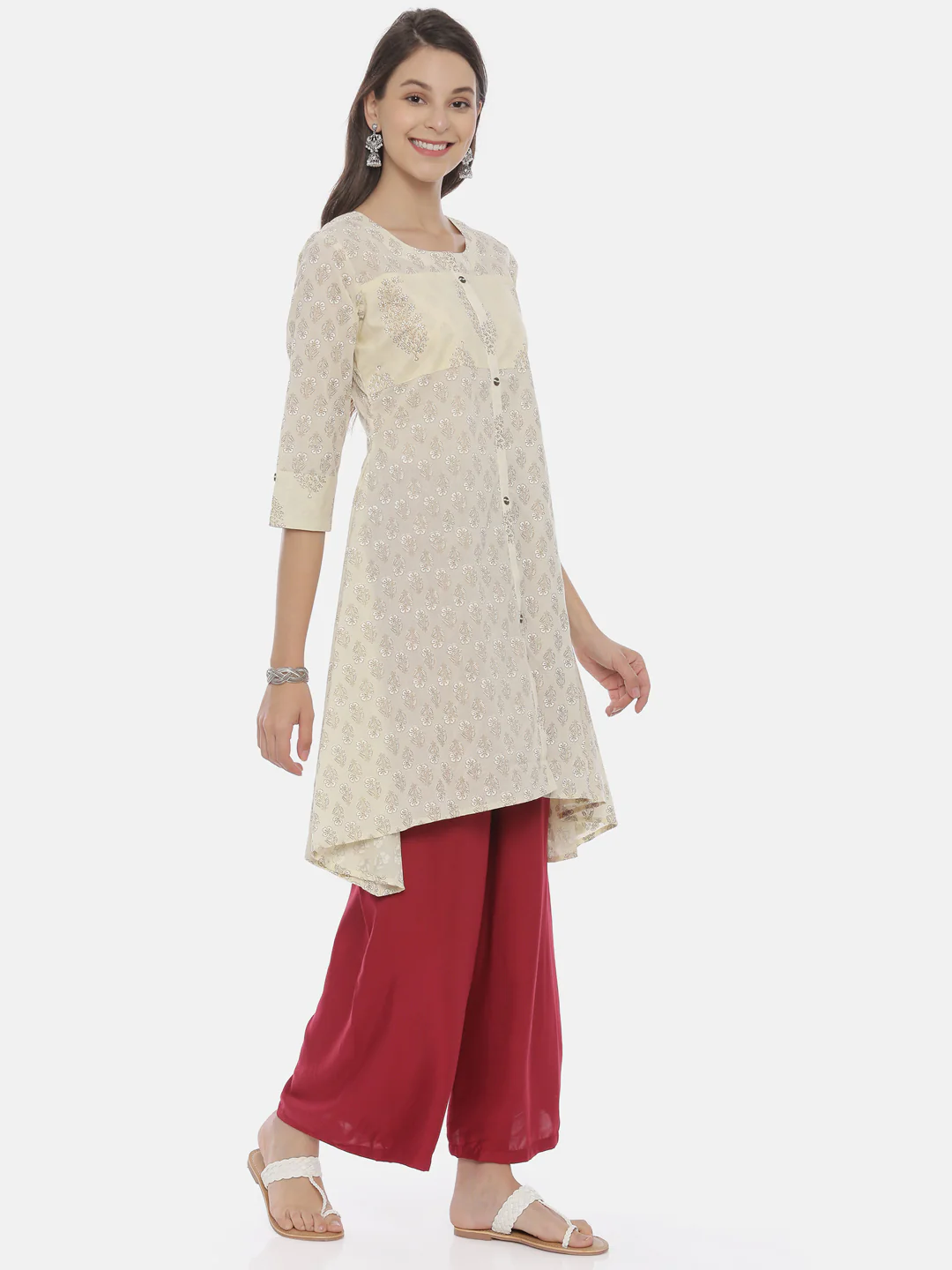 Neerus Women Cream-Coloured Printed A-Line Kurta - Image 3