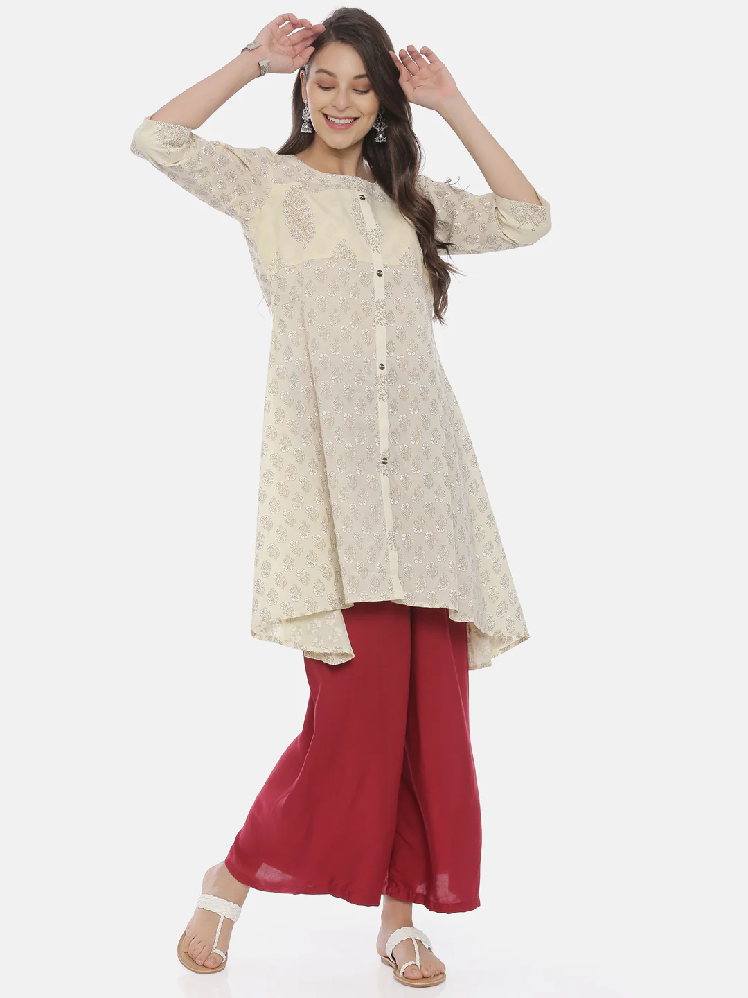 Neerus Women Cream-Coloured Printed A-Line Kurta - Image 6