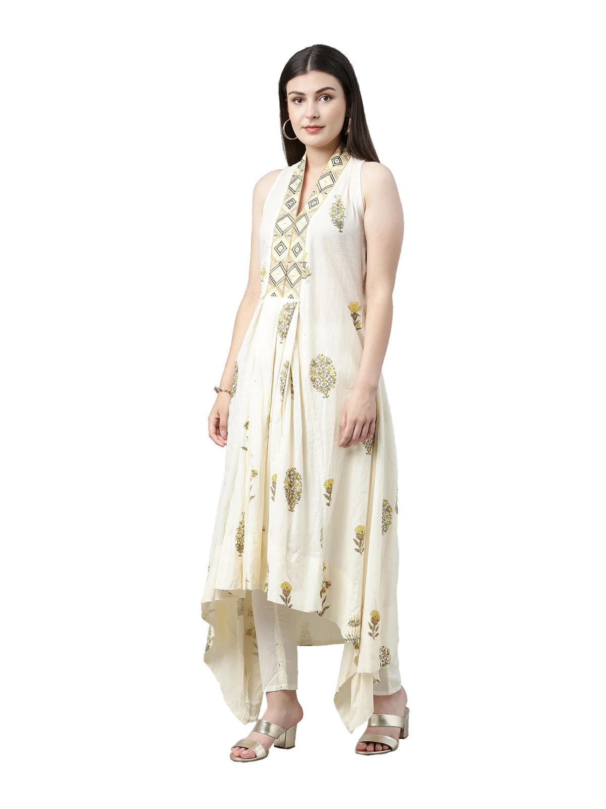 Neerus Women Cream-Coloured Printed Kurta with Salwar - Image 2