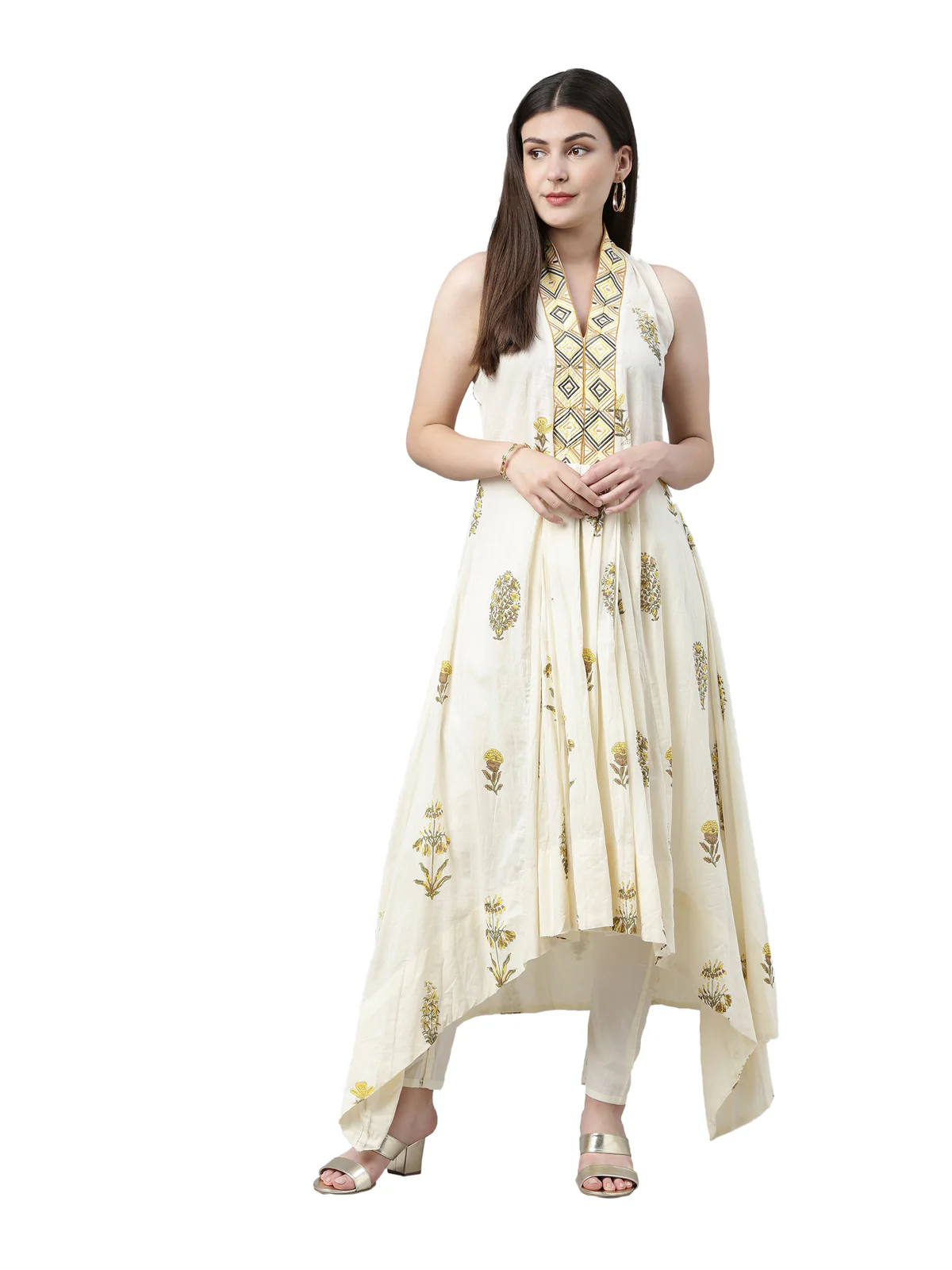 Neerus Women Cream-Coloured Printed Kurta with Salwar - Image 6