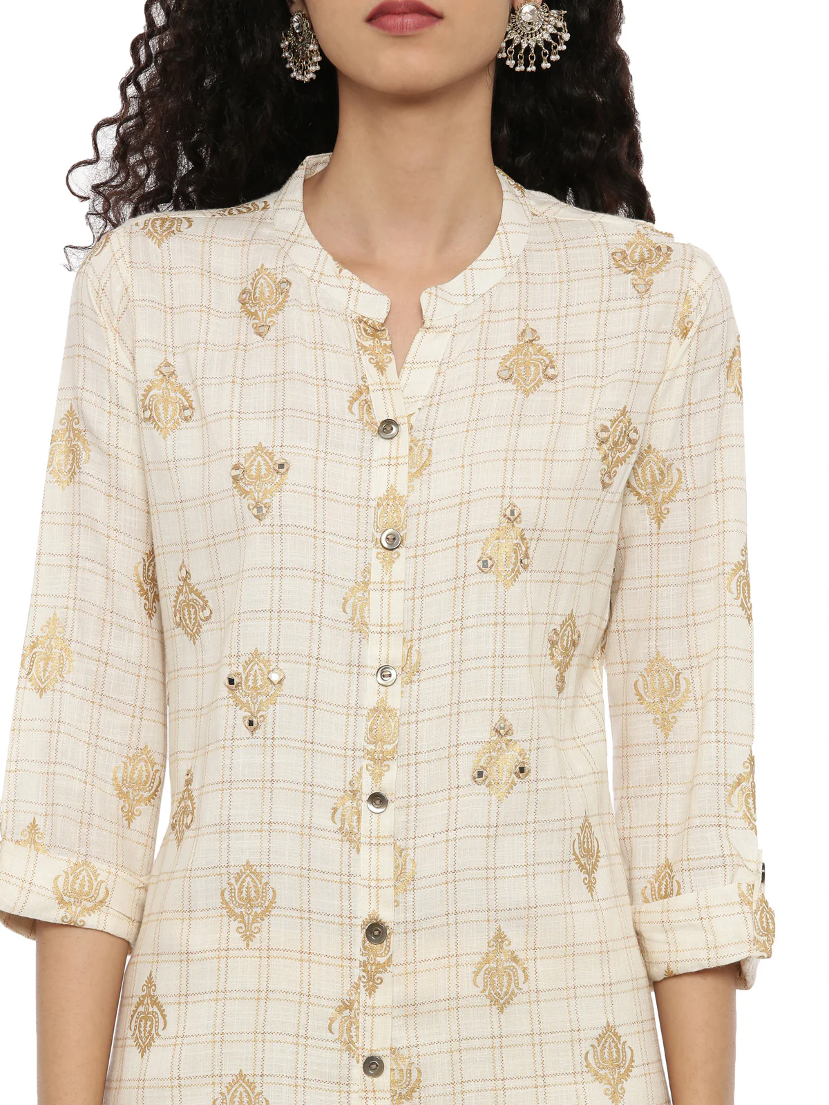 Neerus Women Cream-Coloured Thread Work Kurta - Image 4