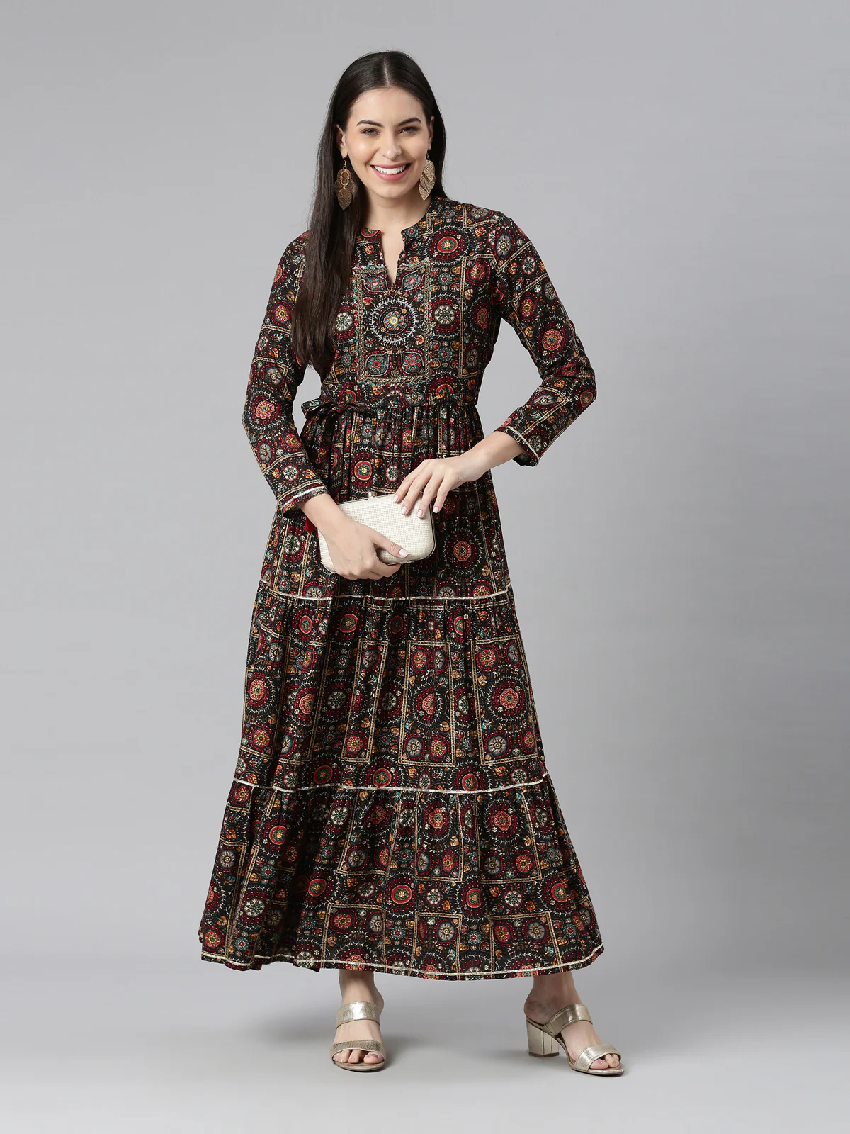 Neerus Women Ethnic Motifs Printed Mirror Work Anarkali Pure Cotton Kurta - Image 6