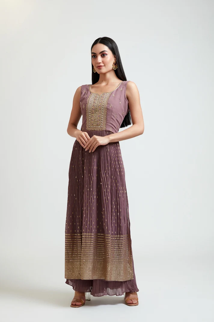 Neerus Women Georgette Onion Kurta Set - Image 4