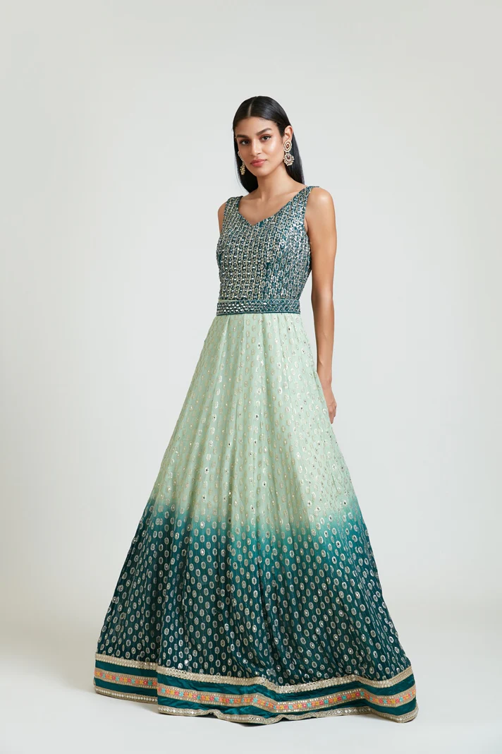Neerus Women Georgette Pista Green Dress - Image 7