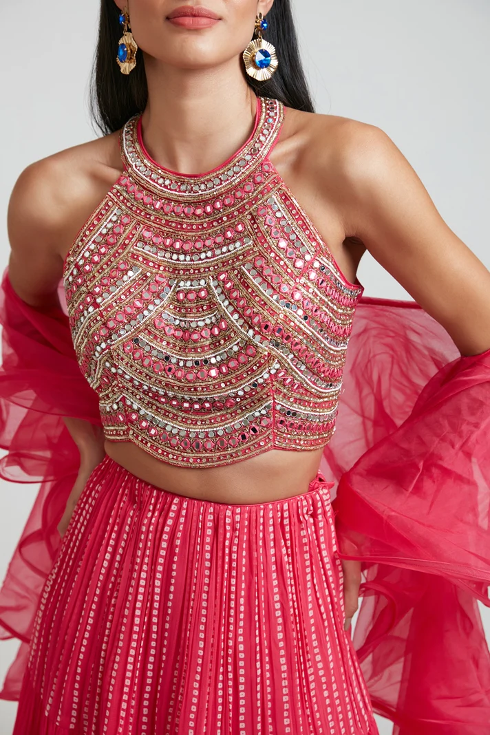 Neerus Women Georgette Rani Ghagra Set - Image 2