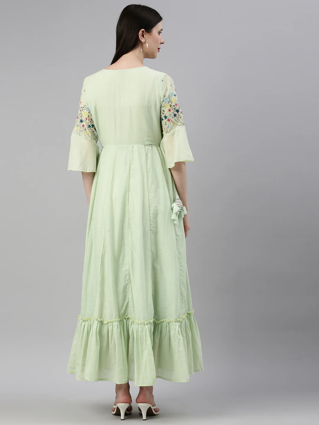 Neerus Women Green Blue Yoke Design Thread Work Anarkali Kurta - Image 4