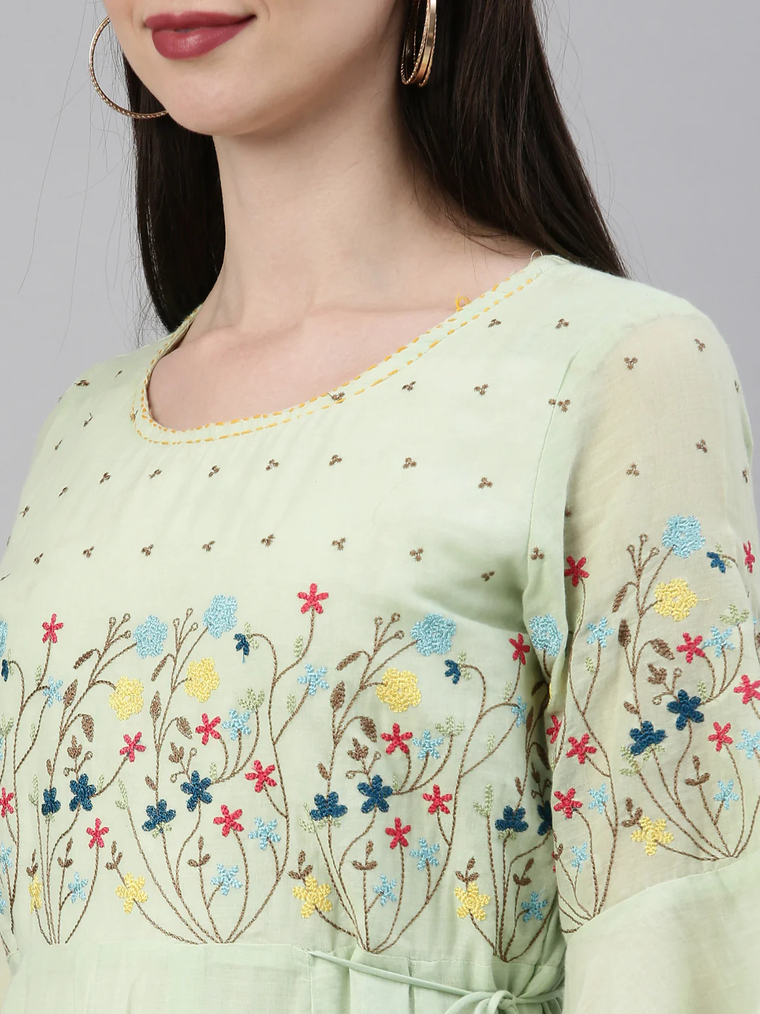 Neerus Women Green Blue Yoke Design Thread Work Anarkali Kurta - Image 5