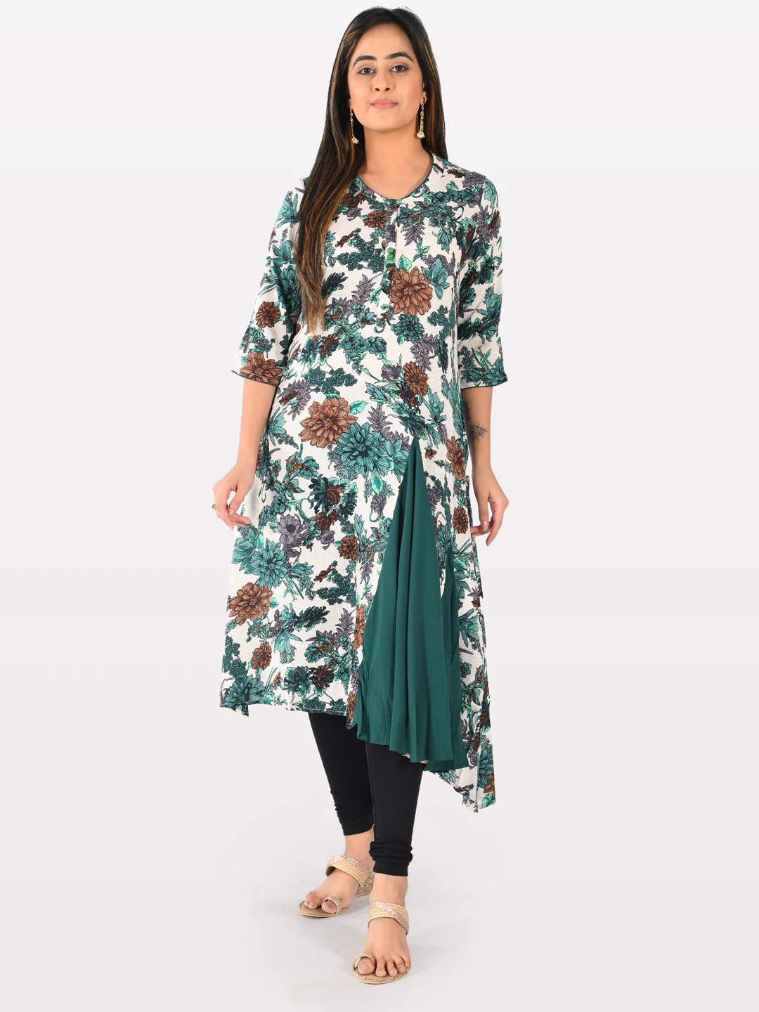 Neerus Women Green Brown Color Rayon Fabric Tunic 50