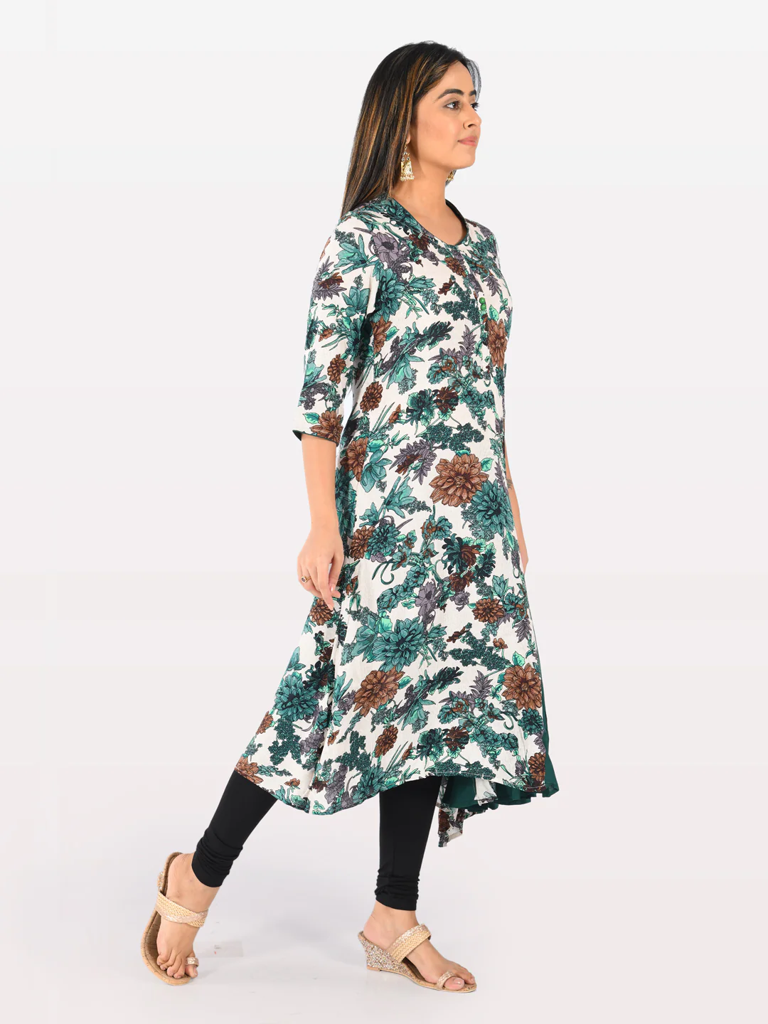 Neerus Women Green Brown Color Rayon Fabric Tunic 50 - Image 2