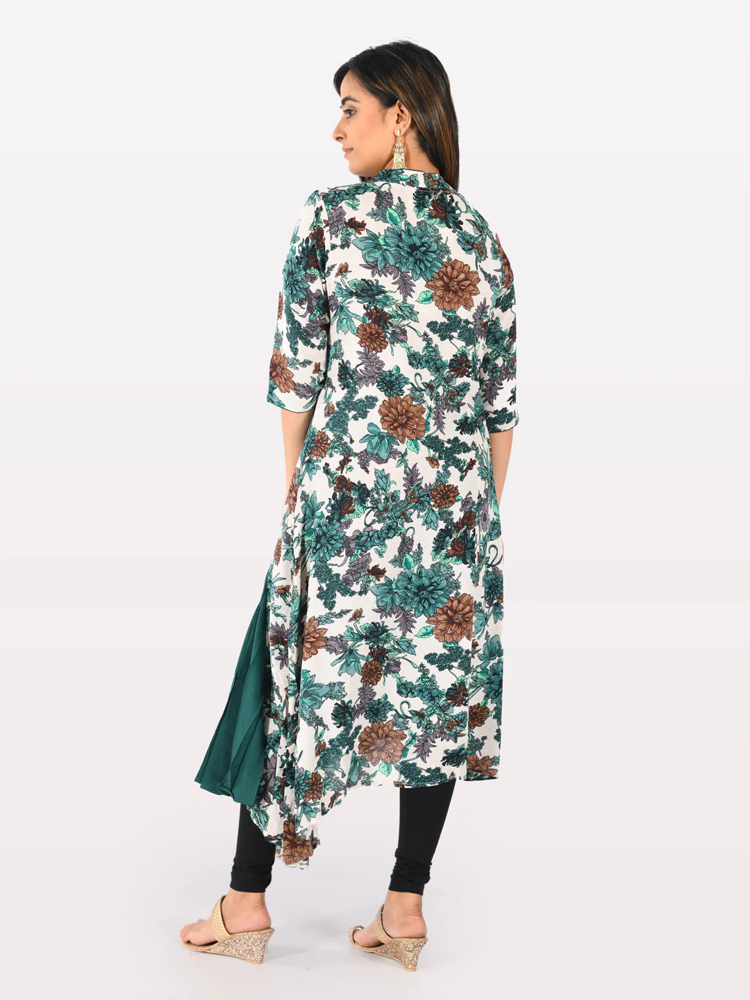 Neerus Women Green Brown Color Rayon Fabric Tunic 50 - Image 3