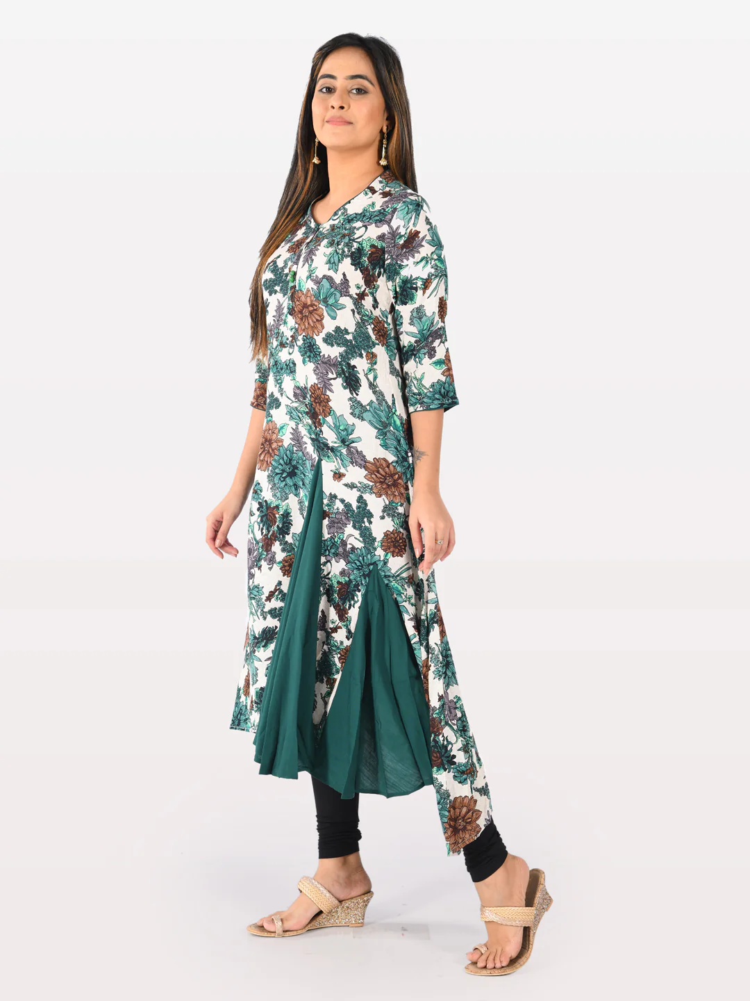 Neerus Women Green Brown Color Rayon Fabric Tunic 50 - Image 5