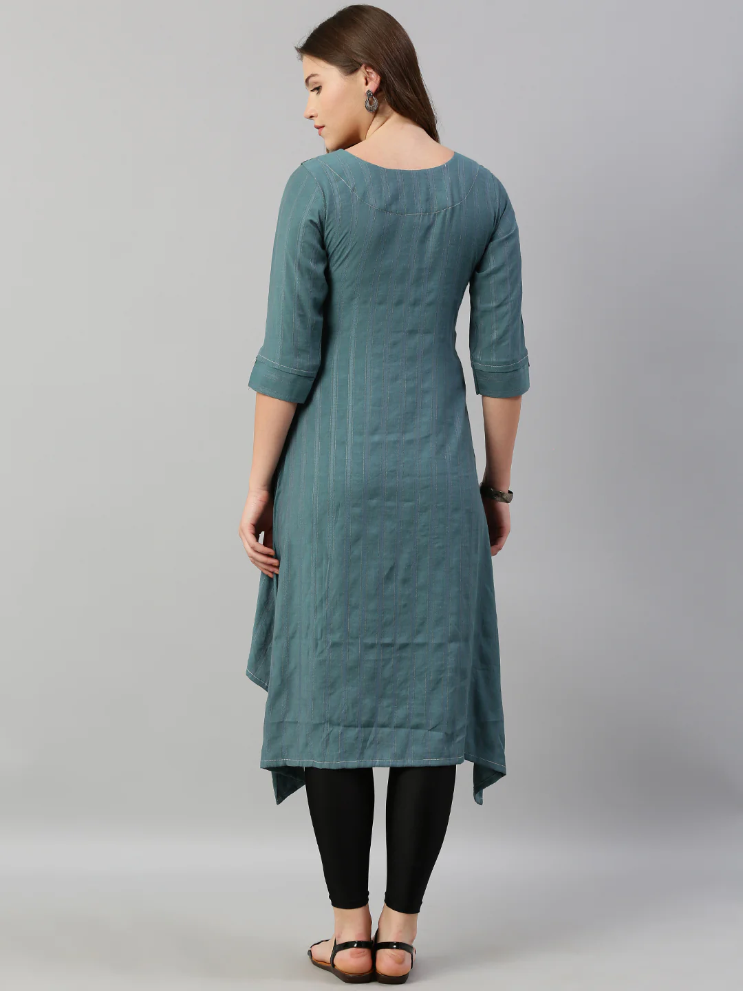 Neerus Women Green Burgundy Embroidered Yoke Design A-Line Kurta - Image 5
