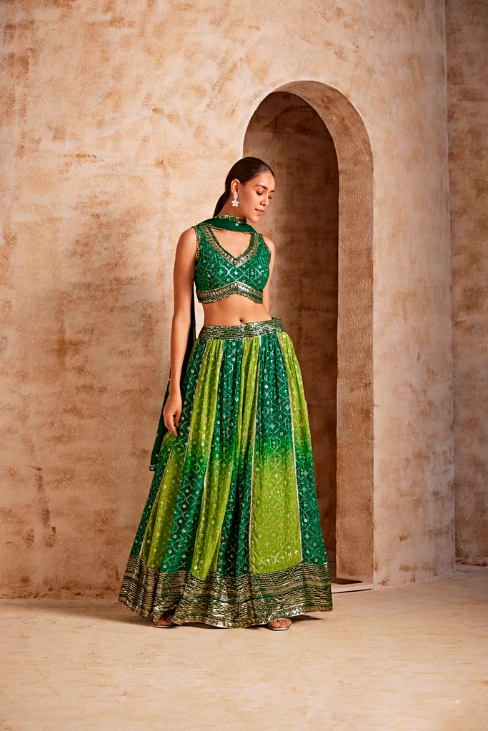 Neerus Women Green Color Crepe Fabric Gharga Set - Image 3