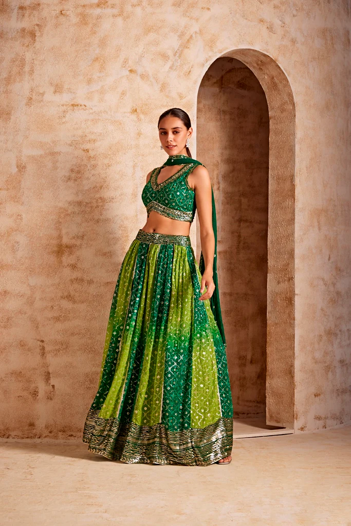 Neerus Women Green Color Crepe Fabric Gharga Set - Image 4