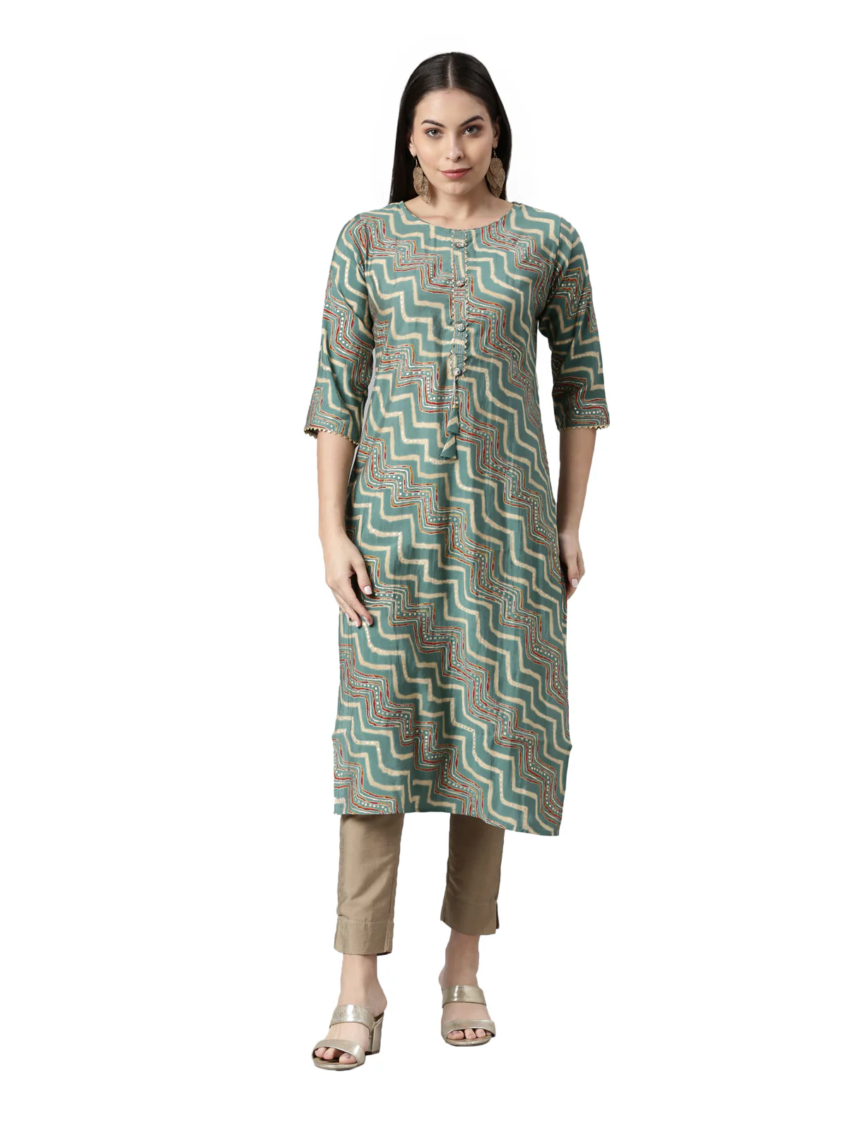 Neerus Women Green Geometric Printed Kurta