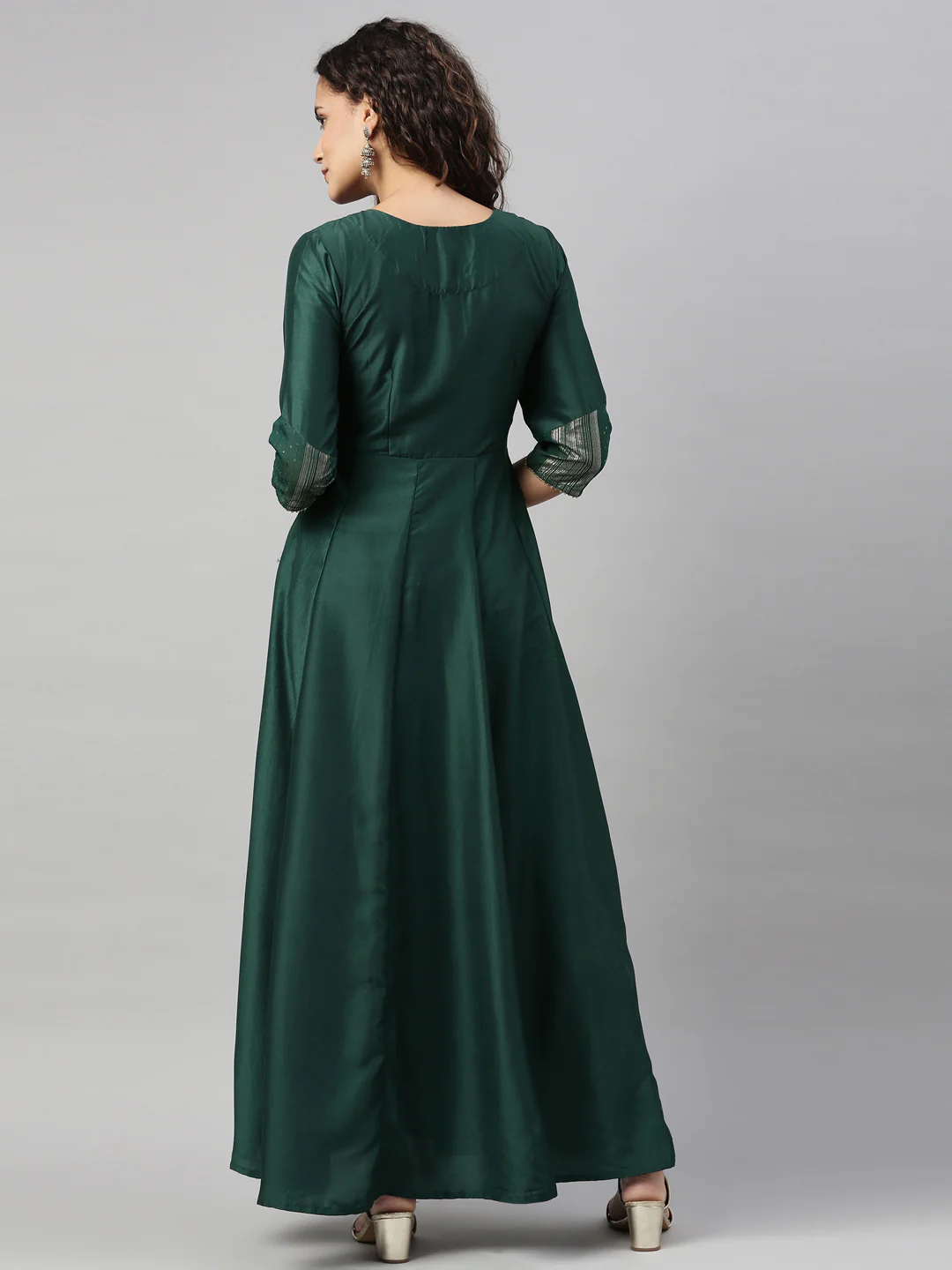 Neerus Women Green Geometric Yoke Design Anarkali Kurta - Image 3