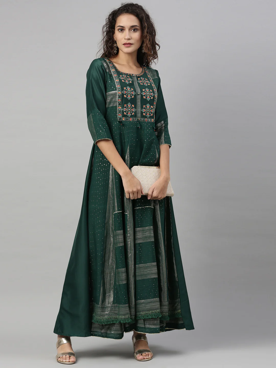 Neerus Women Green Geometric Yoke Design Anarkali Kurta - Image 5