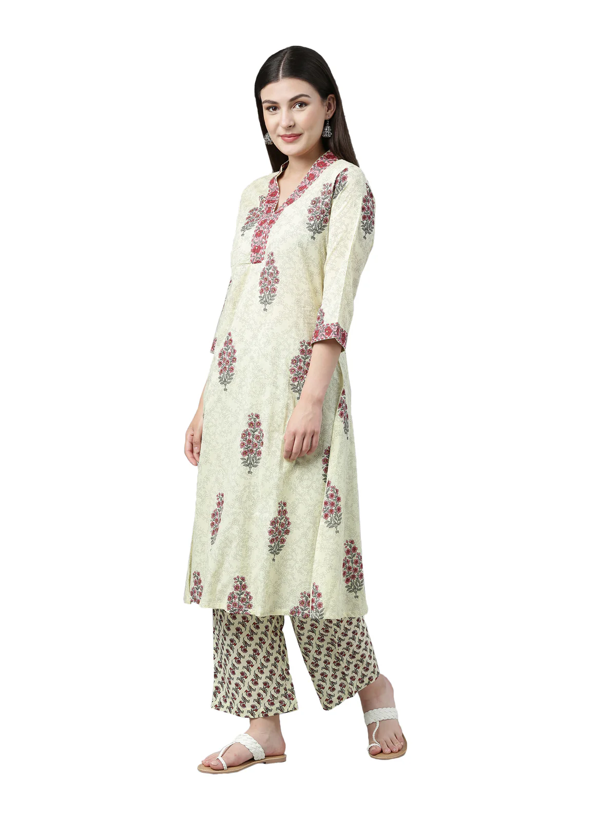 Neerus Women Green Maroon Printed Kurta with Trousers - Image 2
