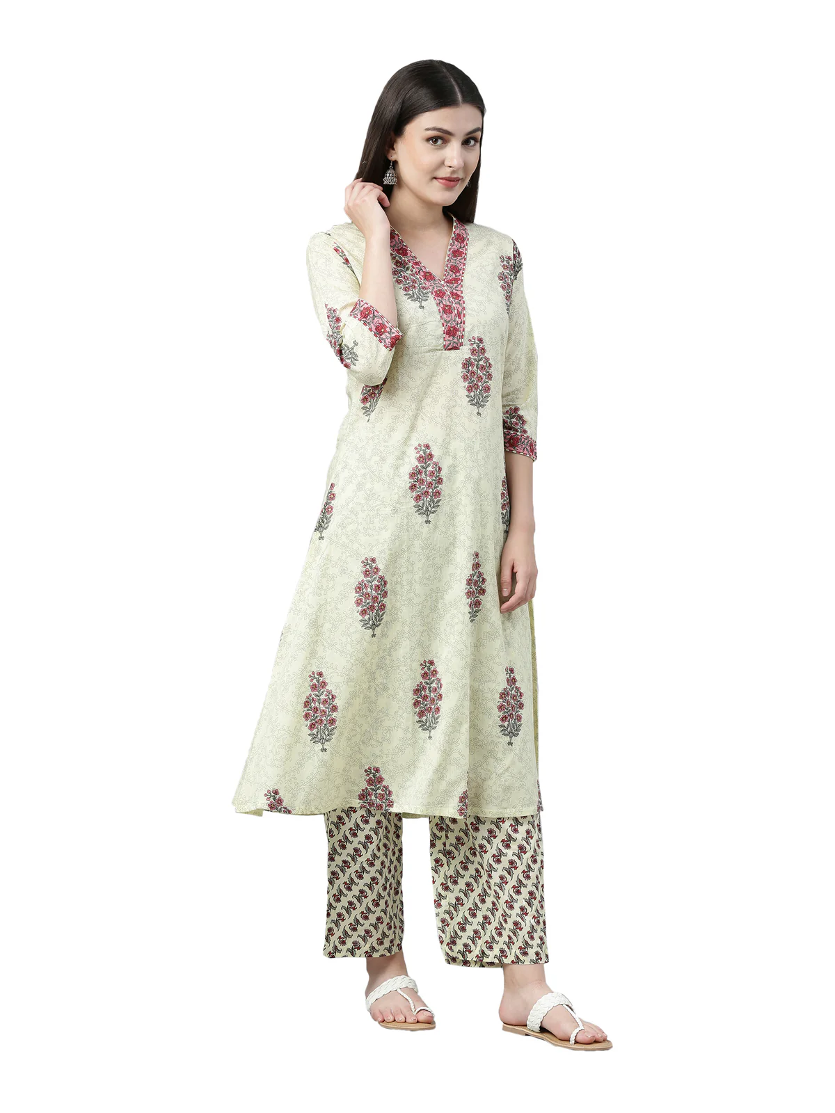 Neerus Women Green Maroon Printed Kurta with Trousers - Image 3