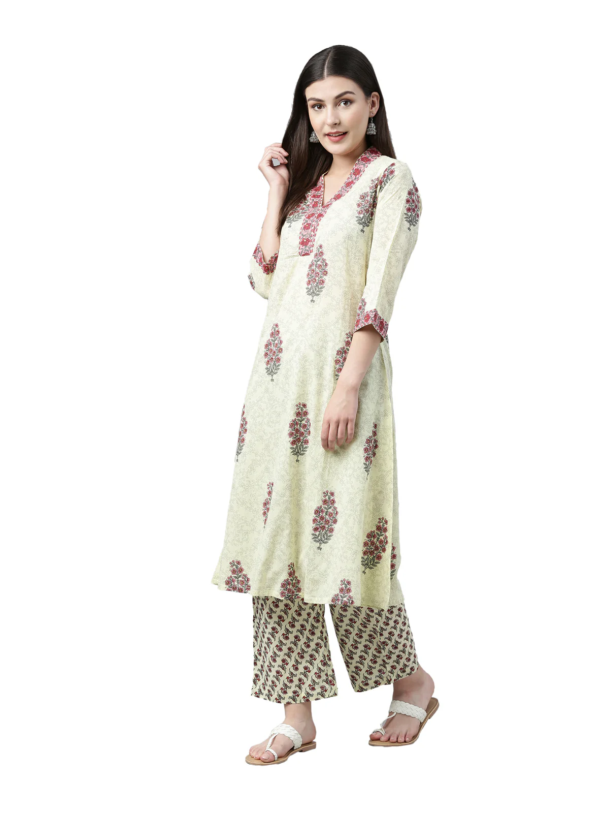 Neerus Women Green Maroon Printed Kurta with Trousers - Image 6