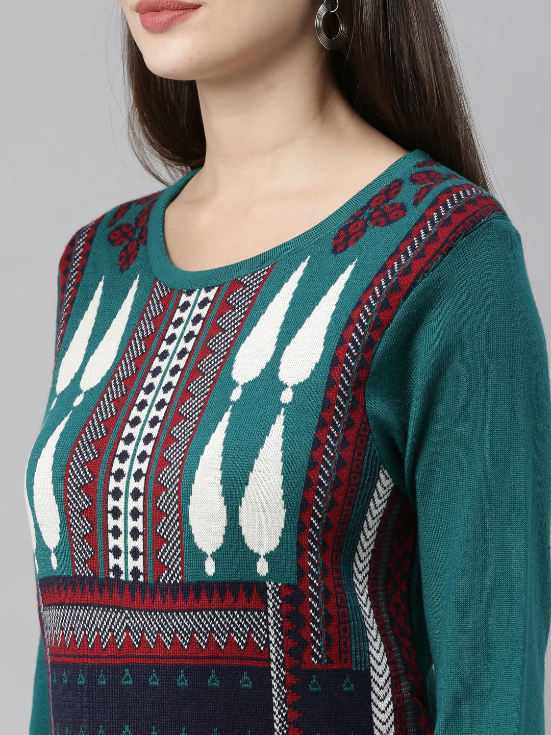 Neerus Women Green  Navy Blue Geometric Acrylic Knitted Kurta - Image 5