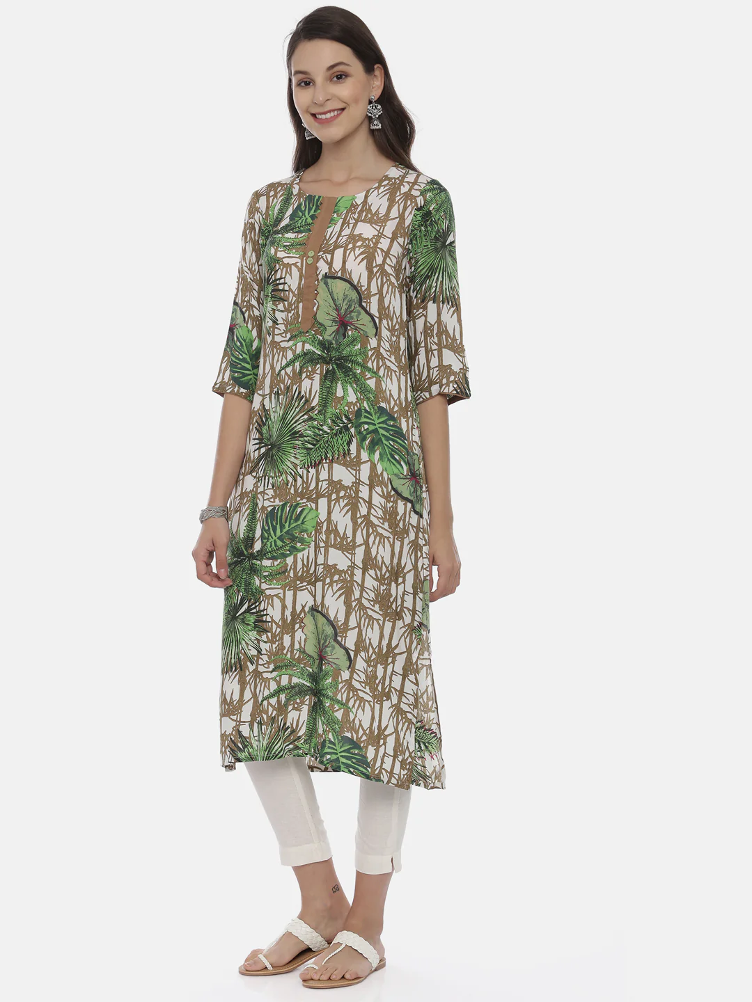 Neerus Women Green Printed A-Line Kurta - Image 3