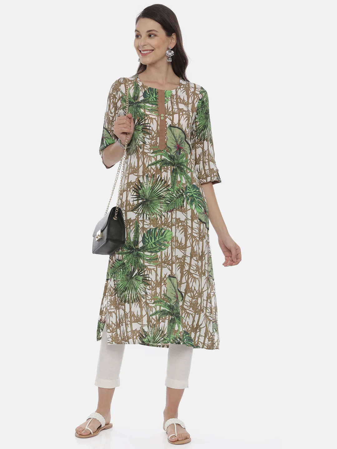 Neerus Women Green Printed A-Line Kurta - Image 6