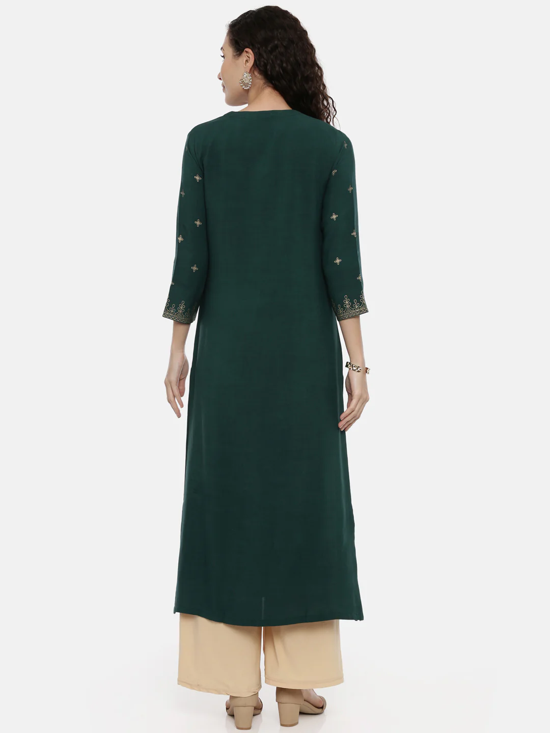 Neerus Women Green Printed Thread Work Kurta - Image 3
