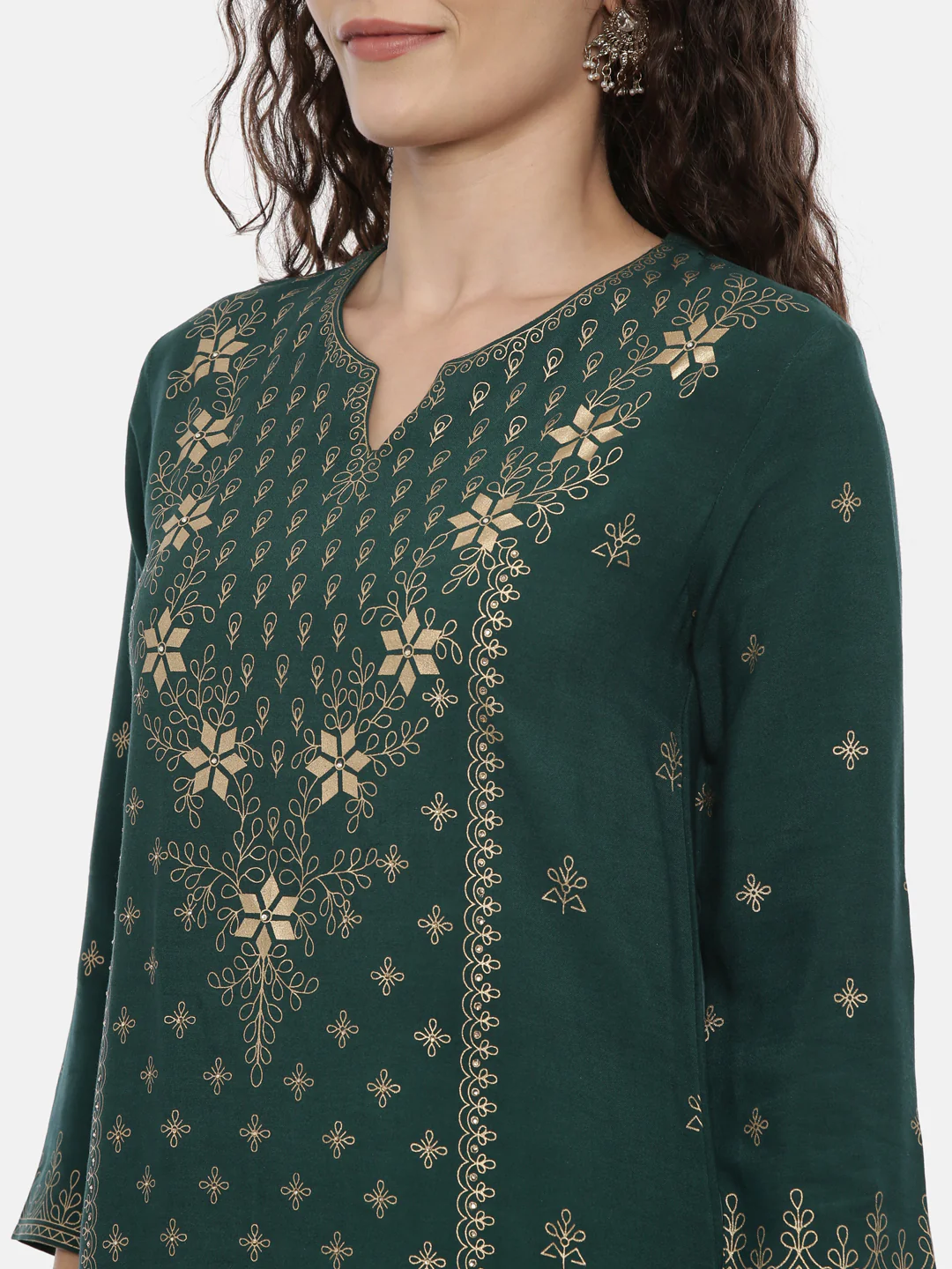 Neerus Women Green Printed Thread Work Kurta - Image 4