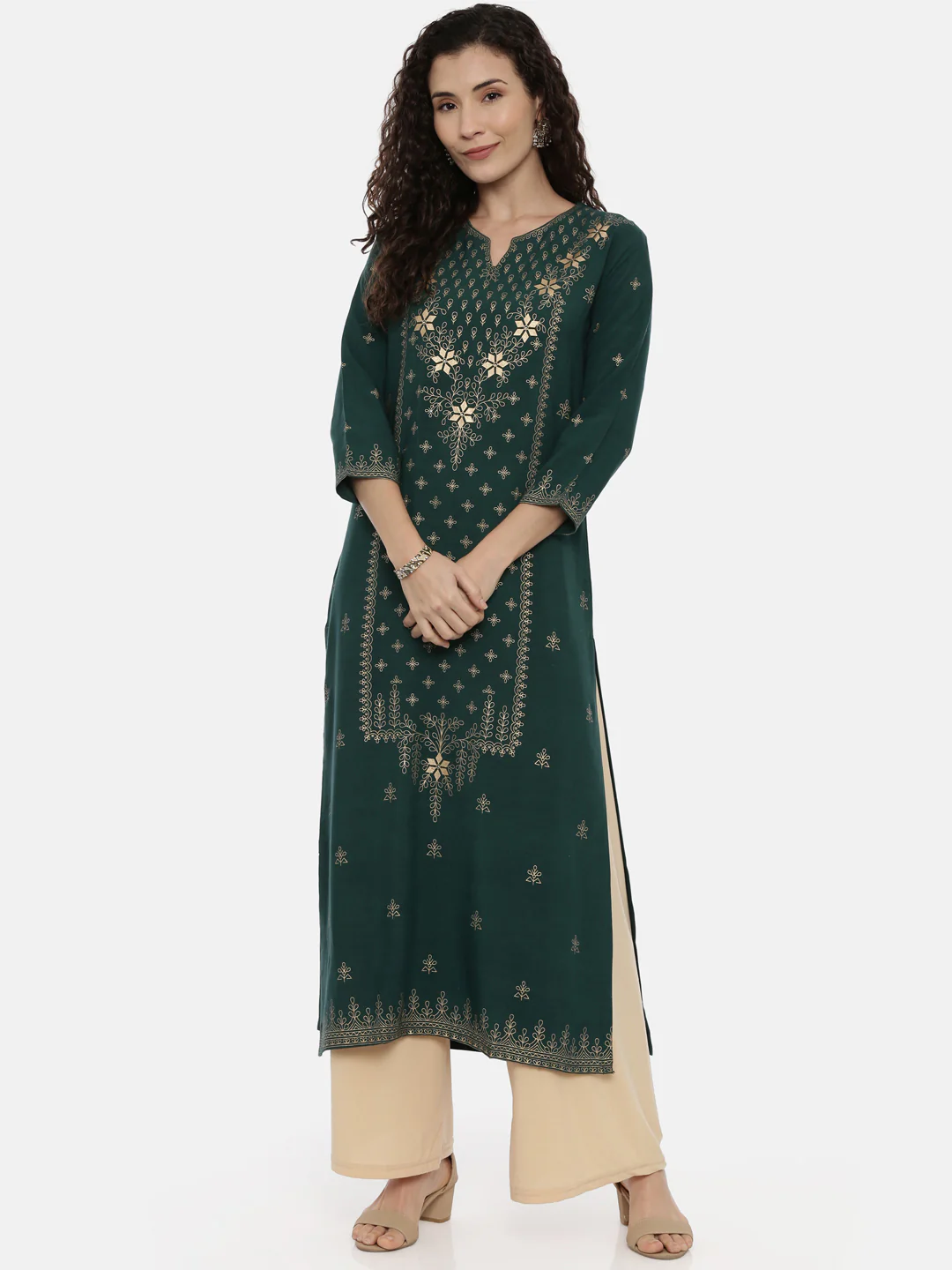 Neerus Women Green Printed Thread Work Kurta - Image 5