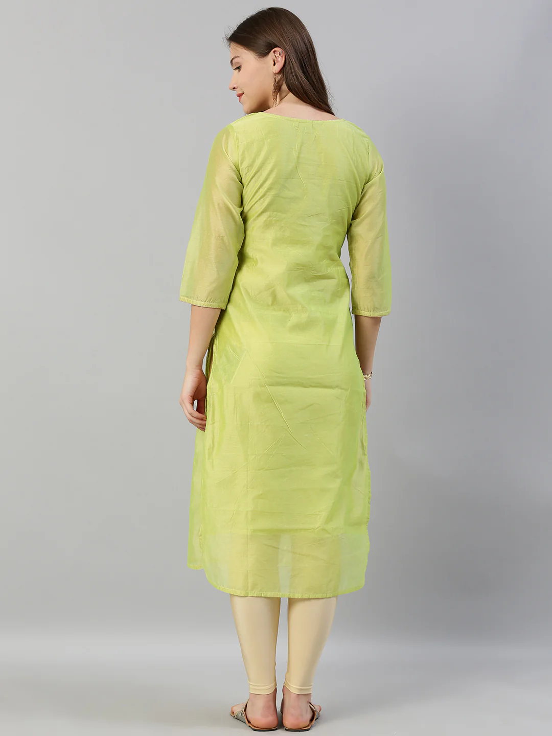 Neerus Women Green Solid Straight Kurta With Embroidered Detailing - Image 4