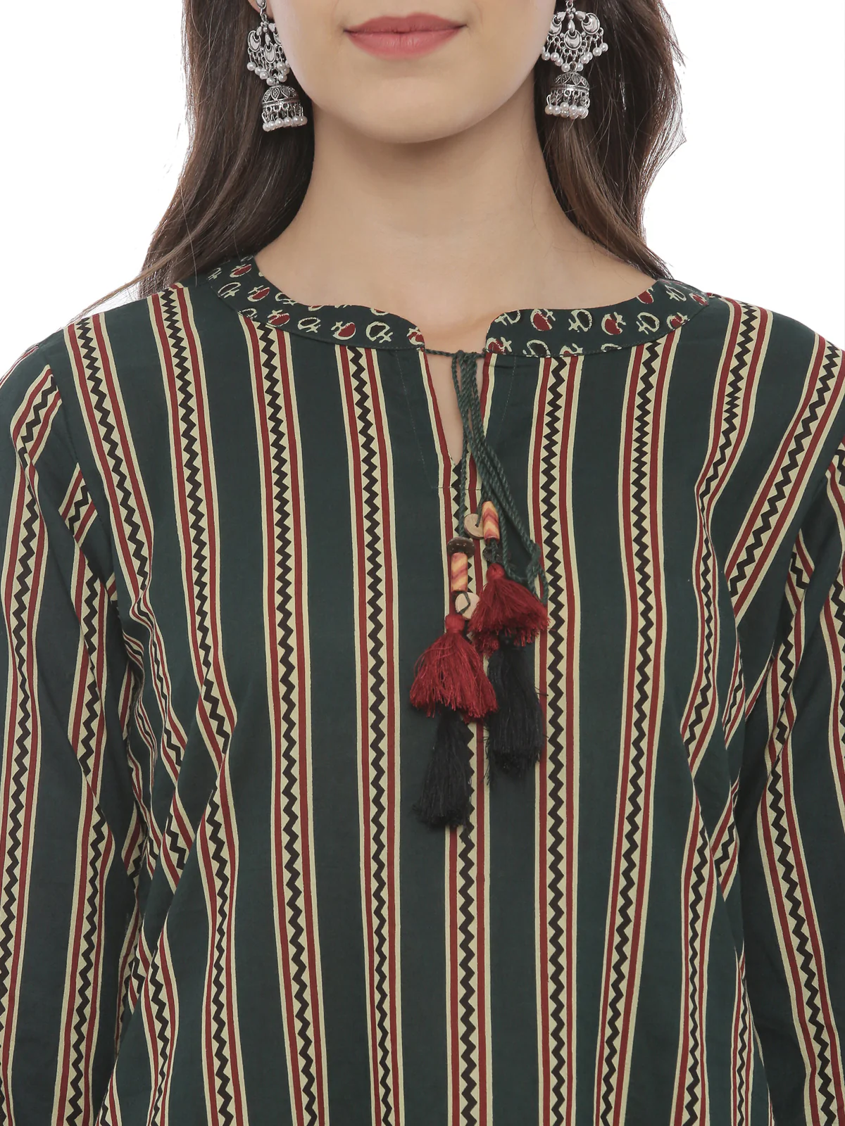 Neerus Women Green Striped Straight Kurta - Image 5
