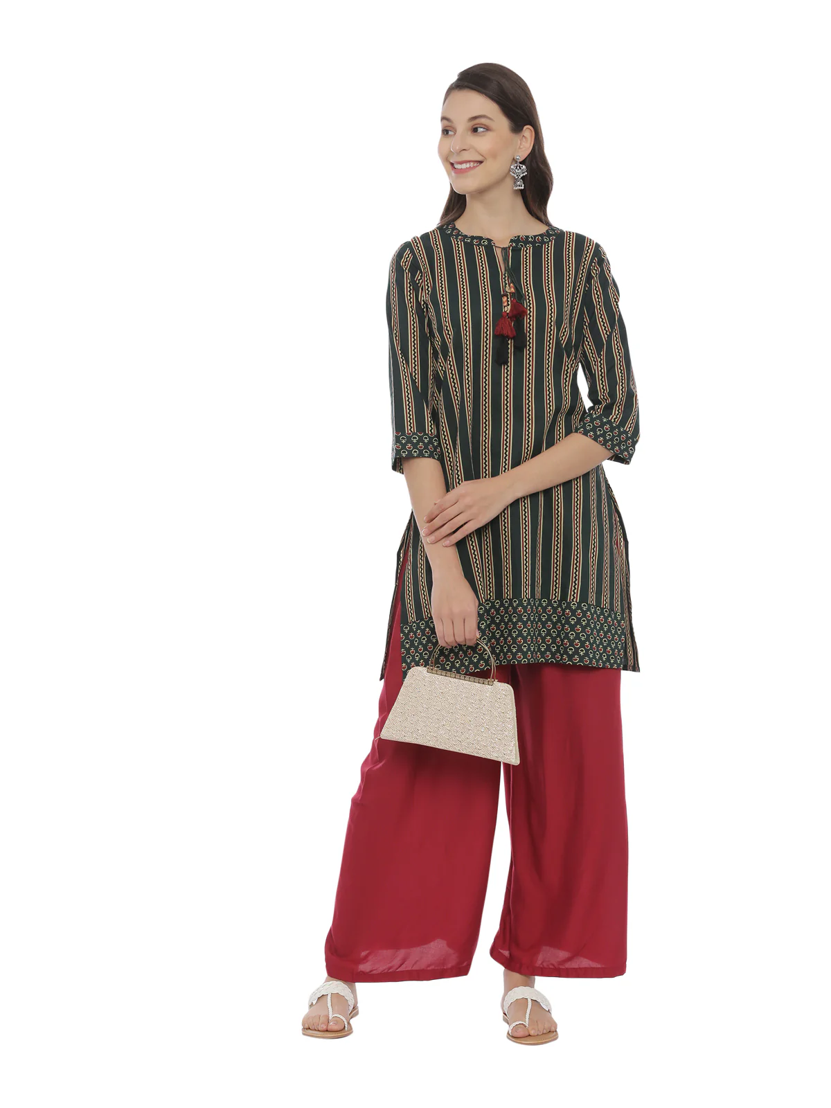 Neerus Women Green Striped Straight Kurta - Image 6