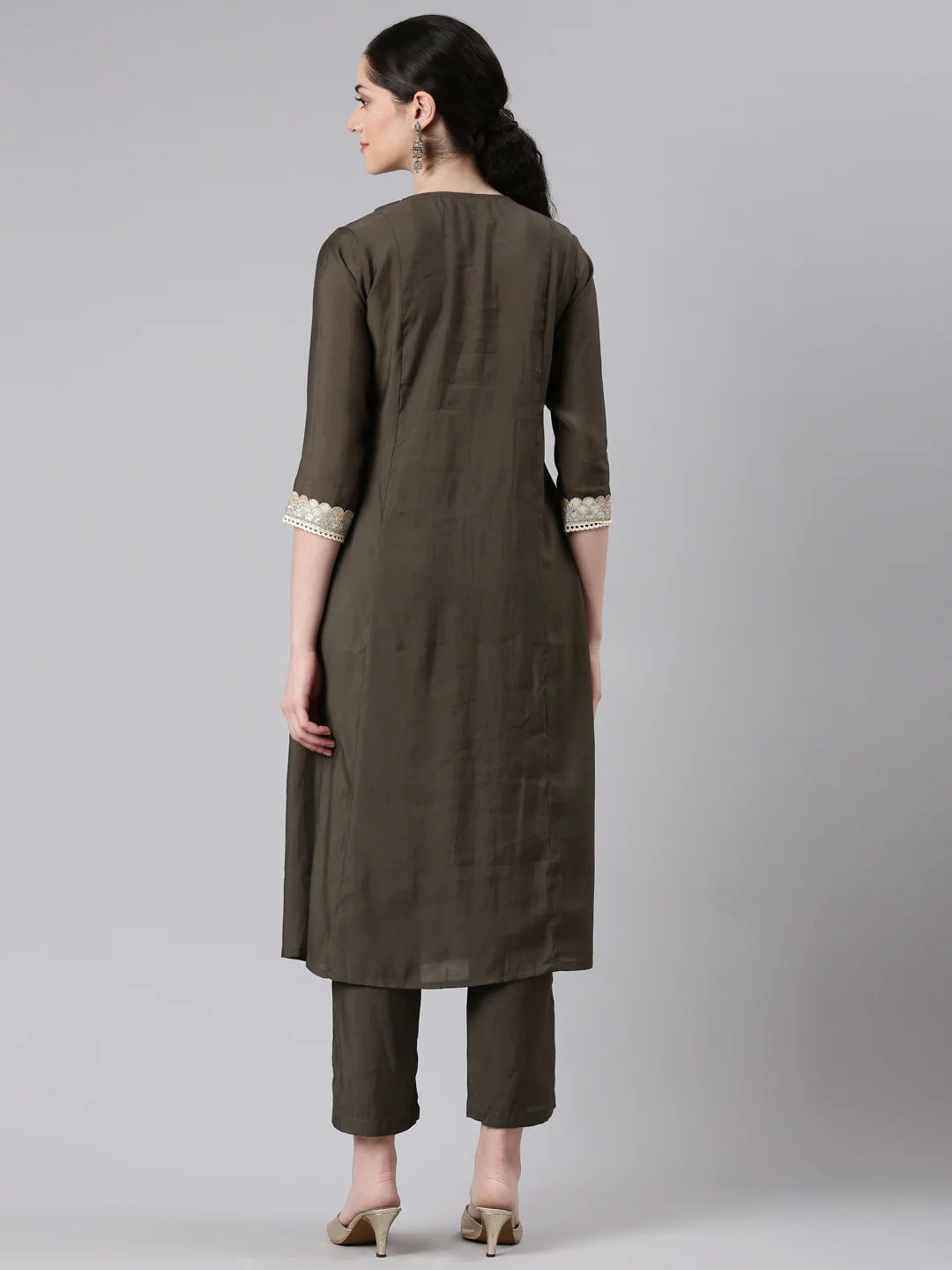 Neerus Women Grey Anarkali Kurta and Trousers - Image 3