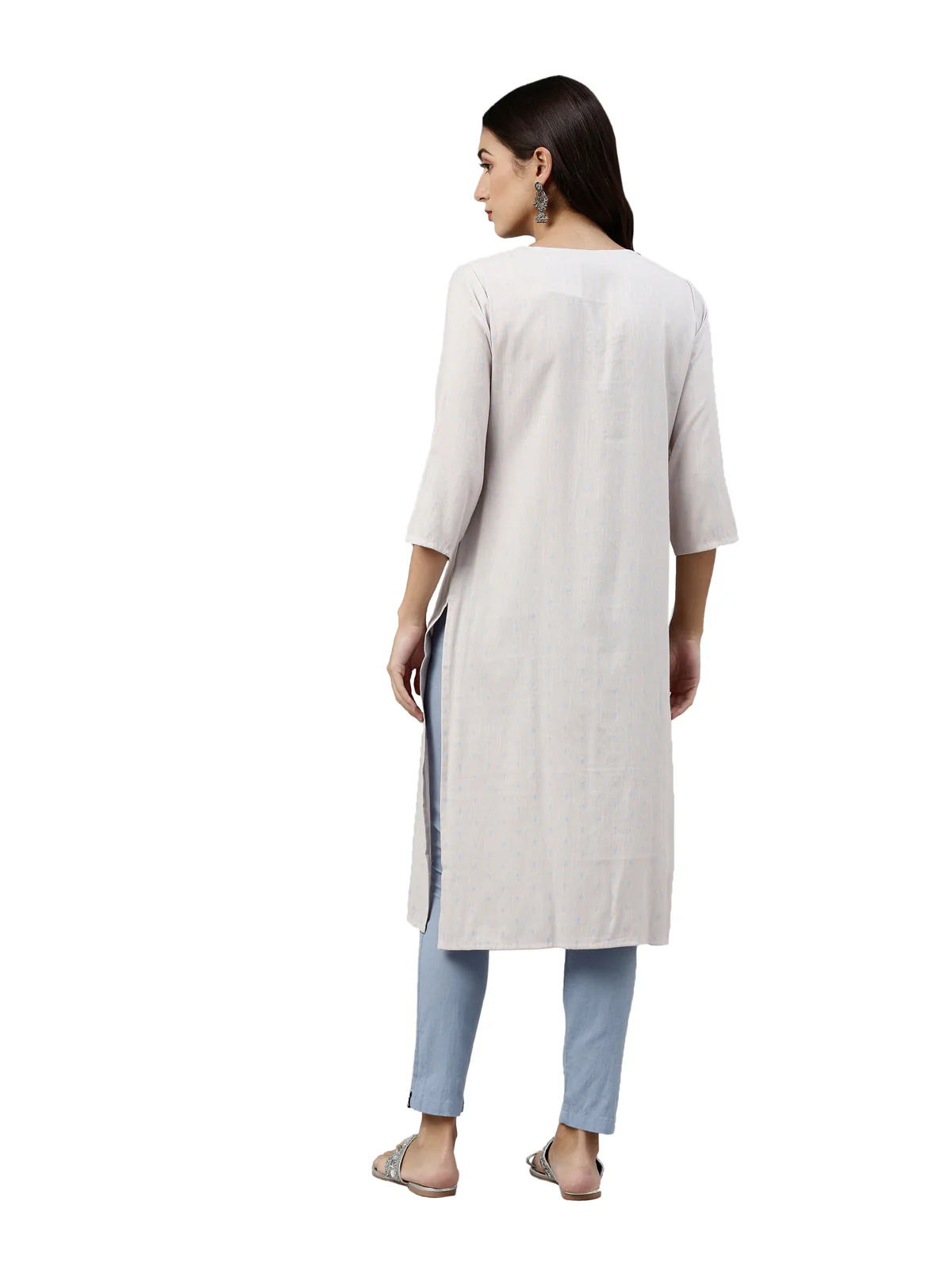 Neerus Women Grey  Blue Floral Embroidered Kurta - Image 4
