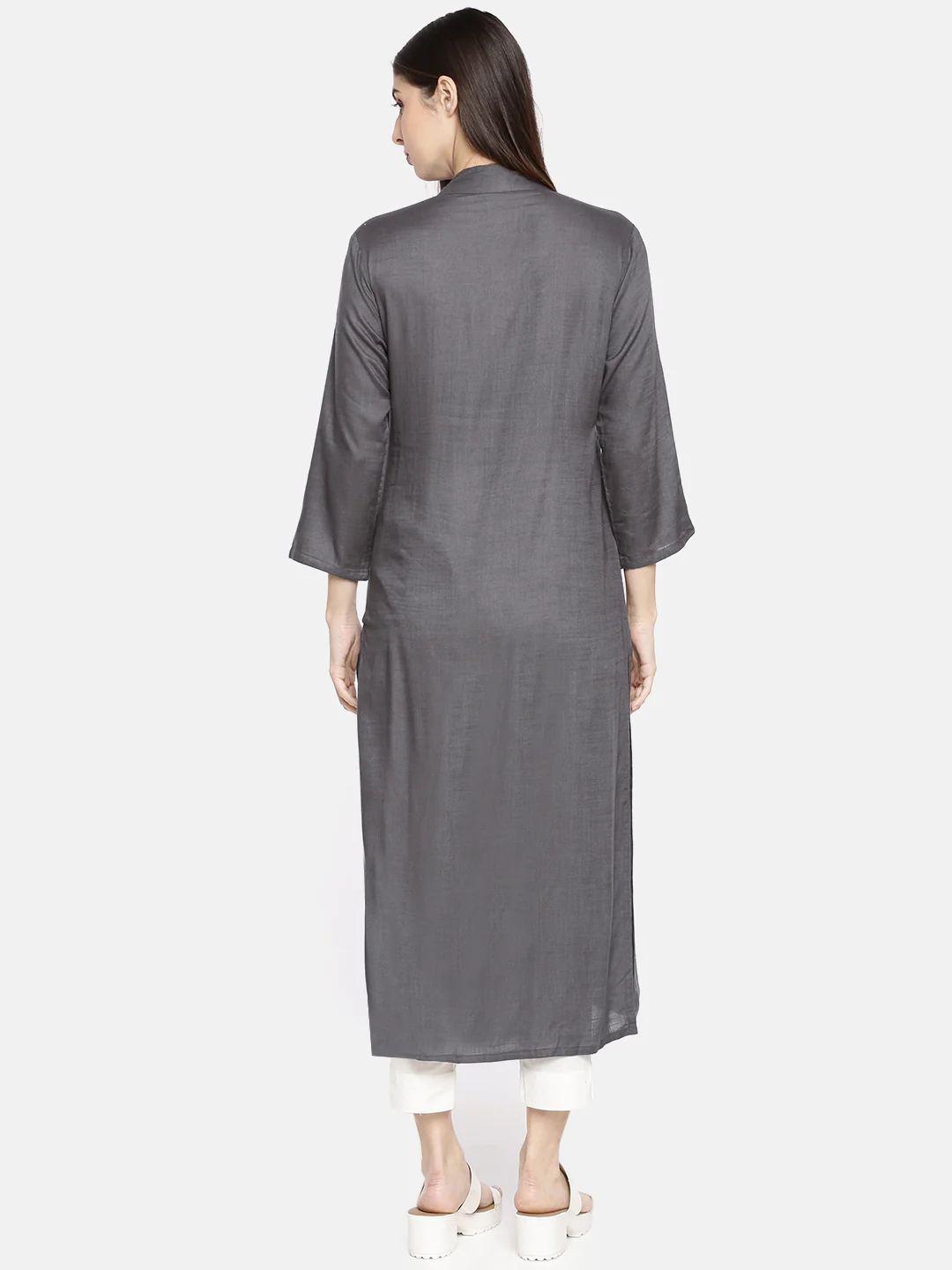 Neerus Women Grey Embroidered A-Line Kurta - Image 4