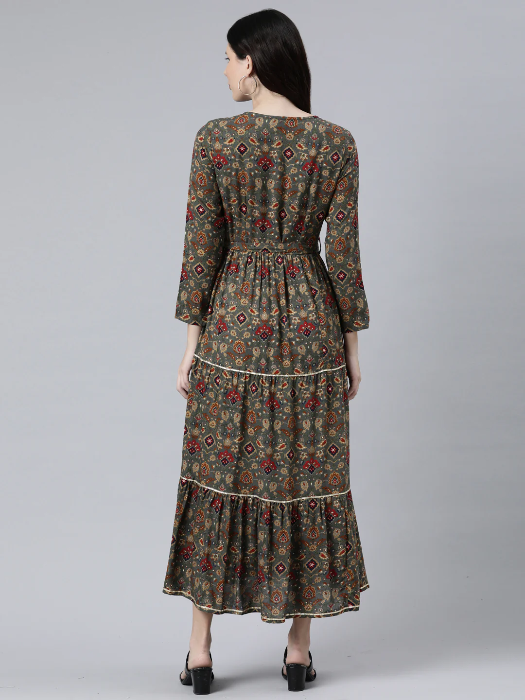 Neerus Women Grey Ethnic Motifs Printed Anarkali Kurta - Image 3
