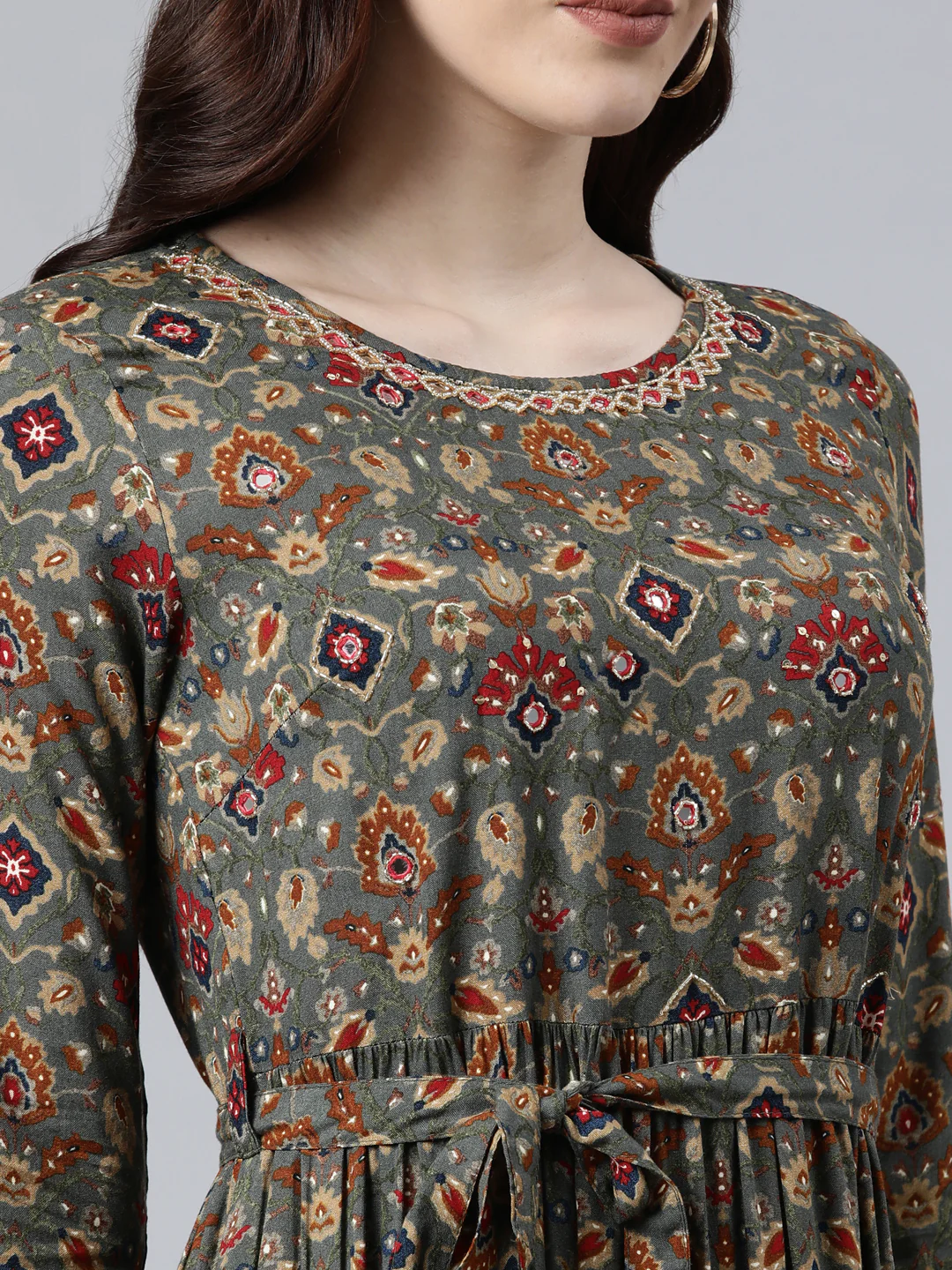 Neerus Women Grey Ethnic Motifs Printed Anarkali Kurta - Image 4