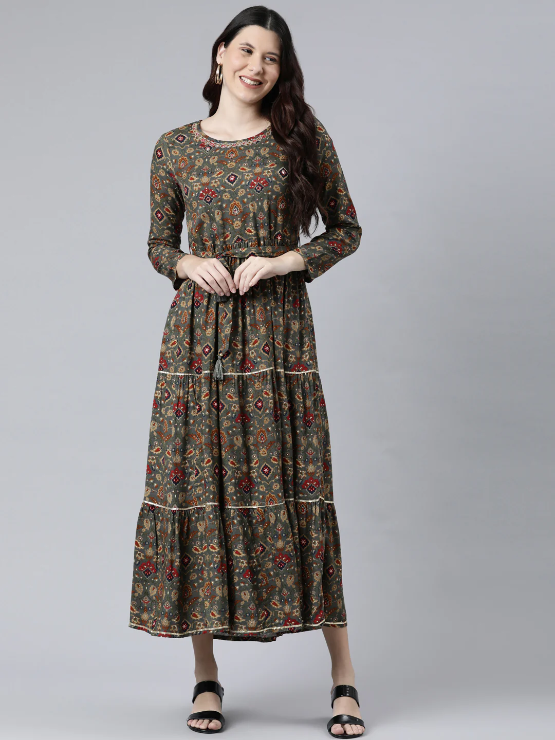 Neerus Women Grey Ethnic Motifs Printed Anarkali Kurta - Image 5