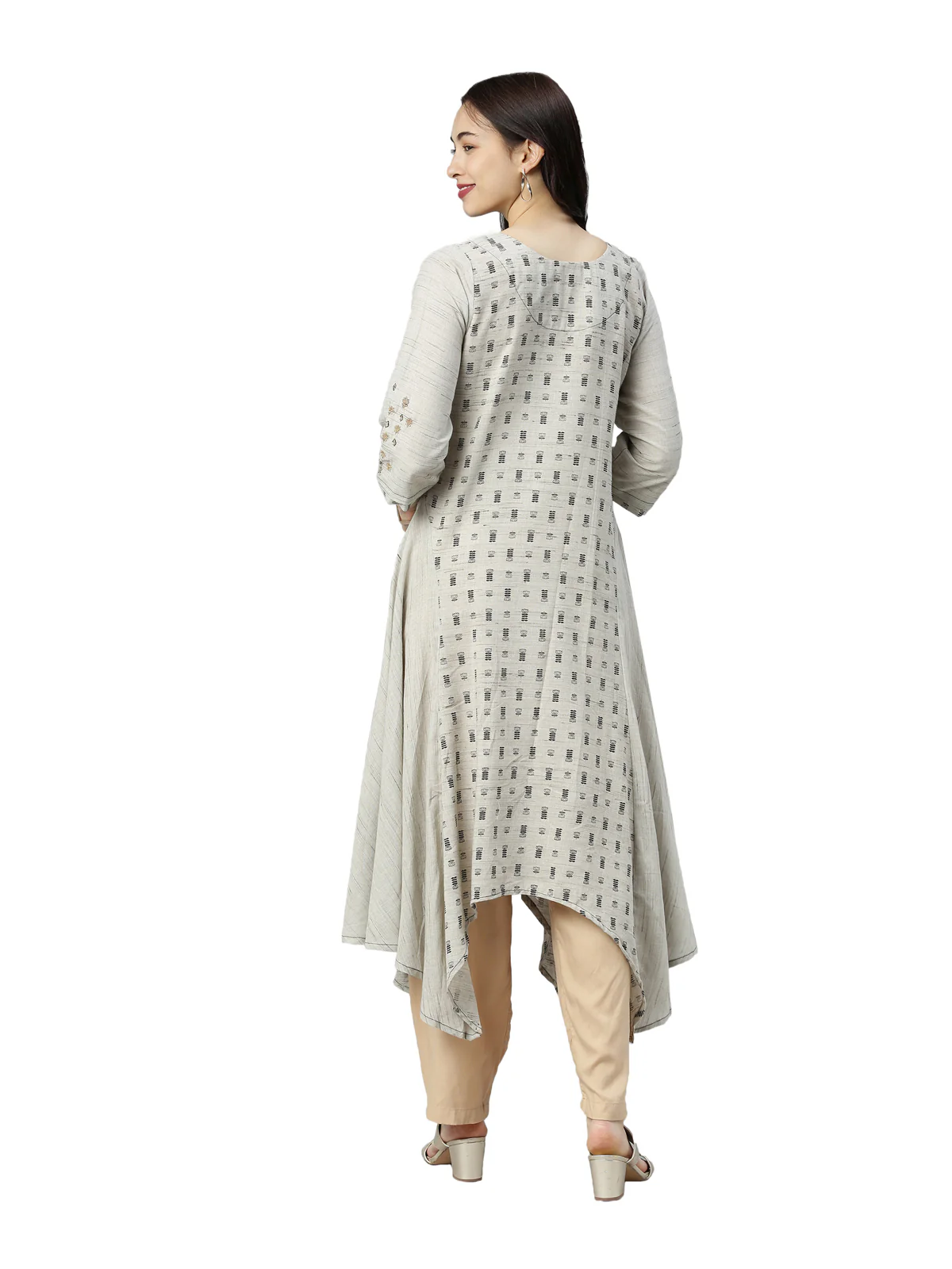 Neerus Women Grey Ethnic Motifs Printed Keyhole Neck Kurta - Image 4