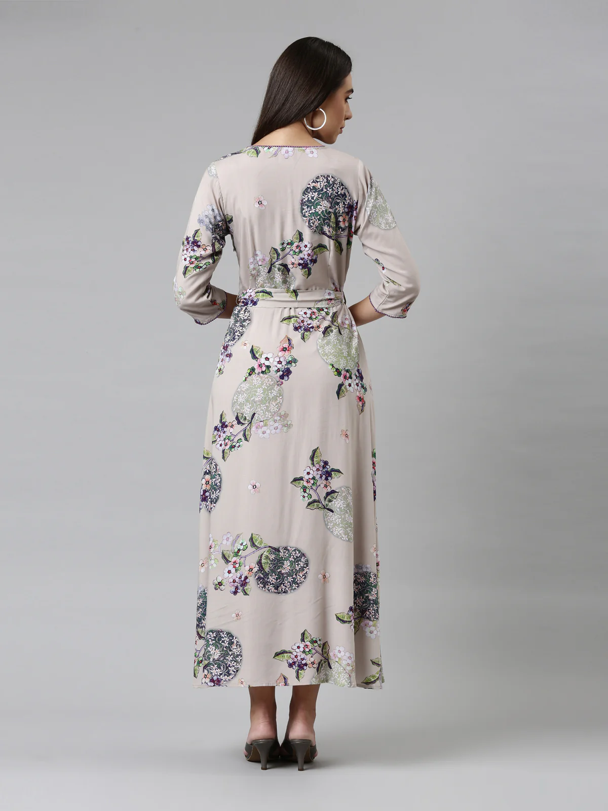 Neerus Women Grey Floral Ethnic Maxi Dress - Image 4