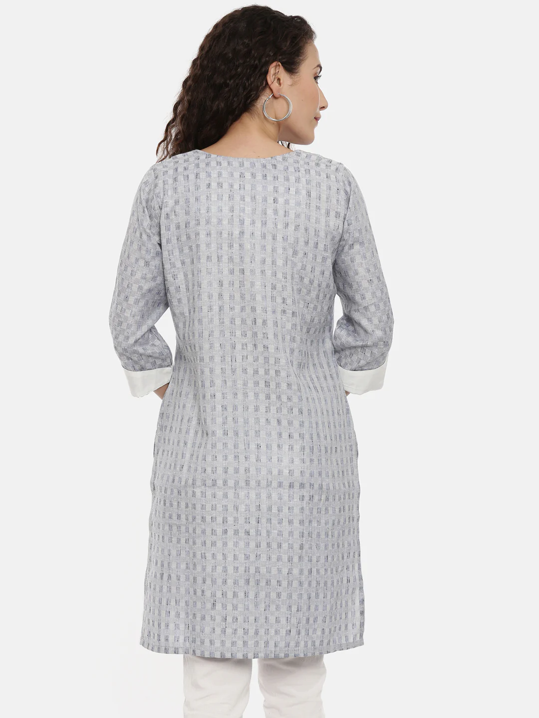 Neerus Women Grey Geometric Printed Kurta - Image 3