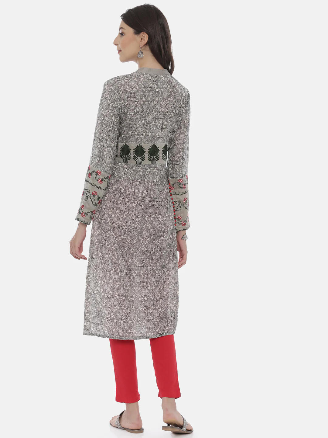 Neerus Women Grey Geomteric Print Straight Kurta - Image 3